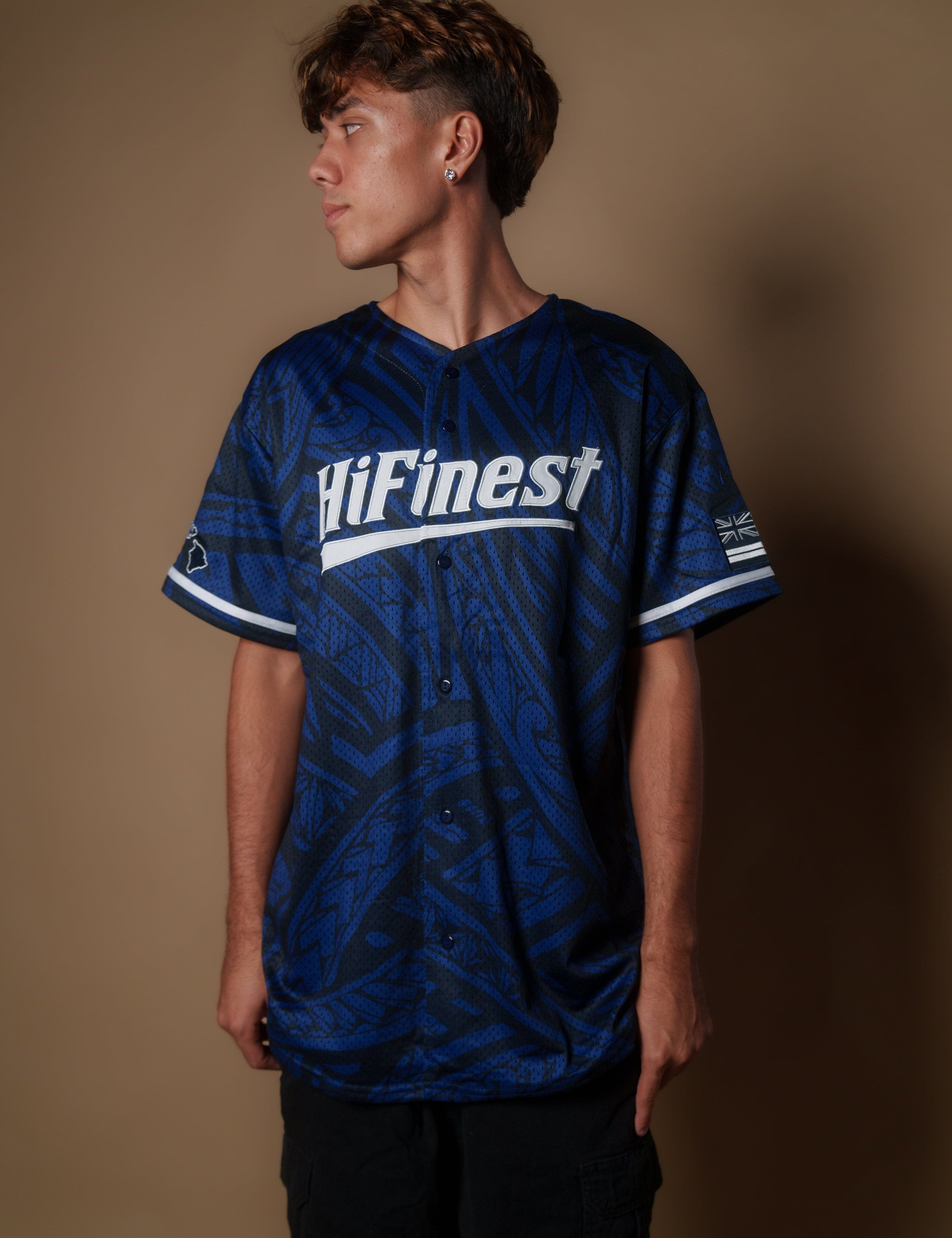 BLUE TRIBAL BASEBALL JERSEY Jersey Hawaii's Finest X-SMALL 