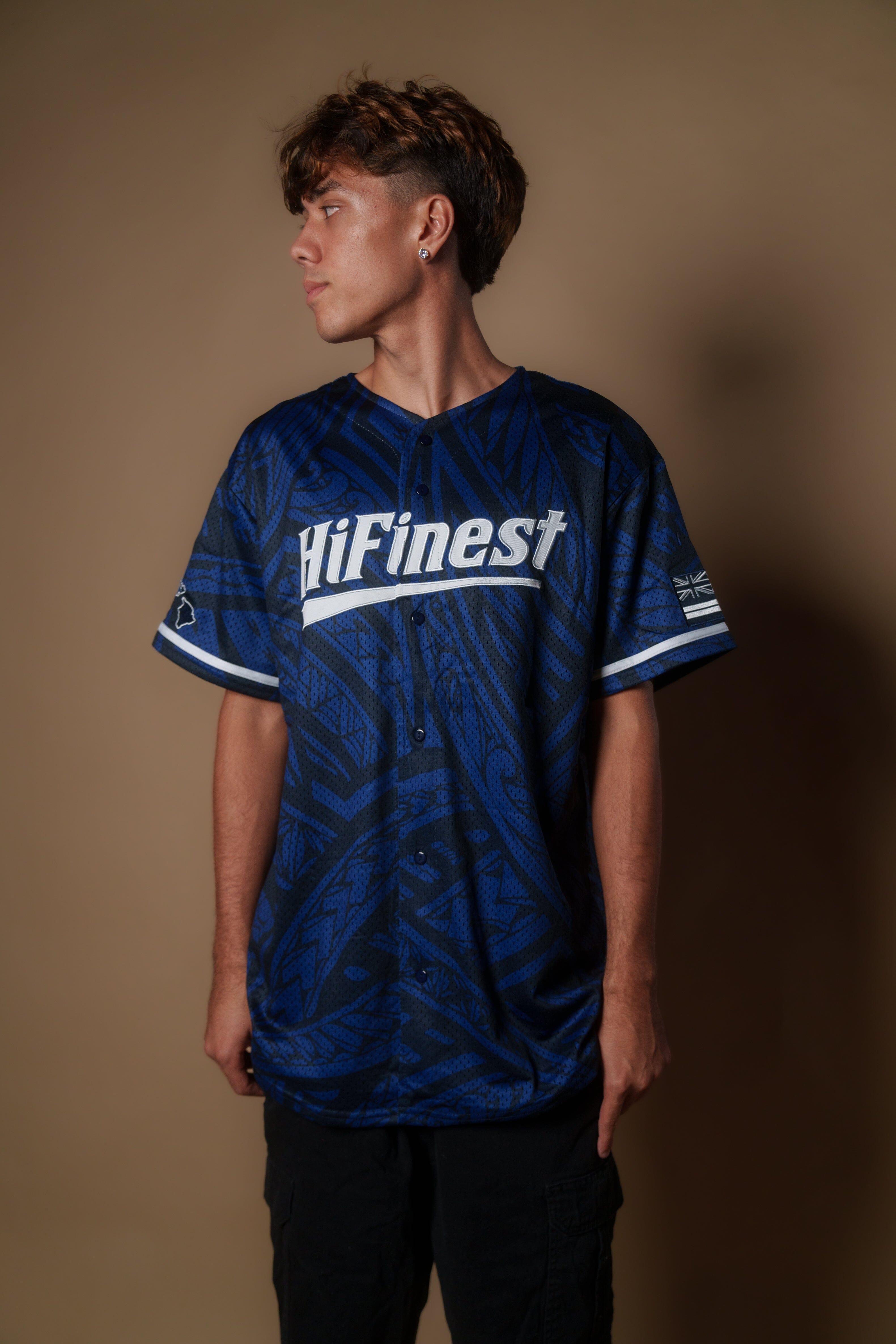 BLUE TRIBAL BASEBALL JERSEY Jersey Hawaii's Finest X-SMALL 