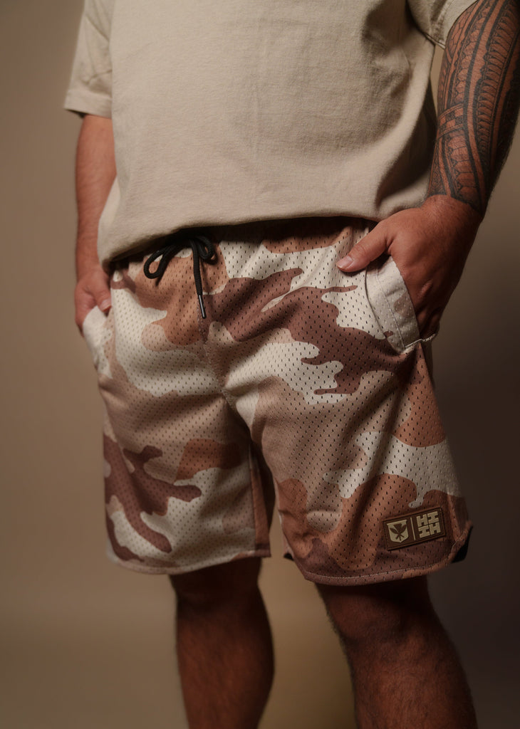 BROWN CAMO MESH SHORTS Shorts Hawaii's Finest SMALL 