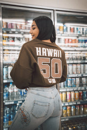 BROWN HAWAII WOMEN'S OVERSIZED CROP SWEATER Jacket Hawaii's Finest 