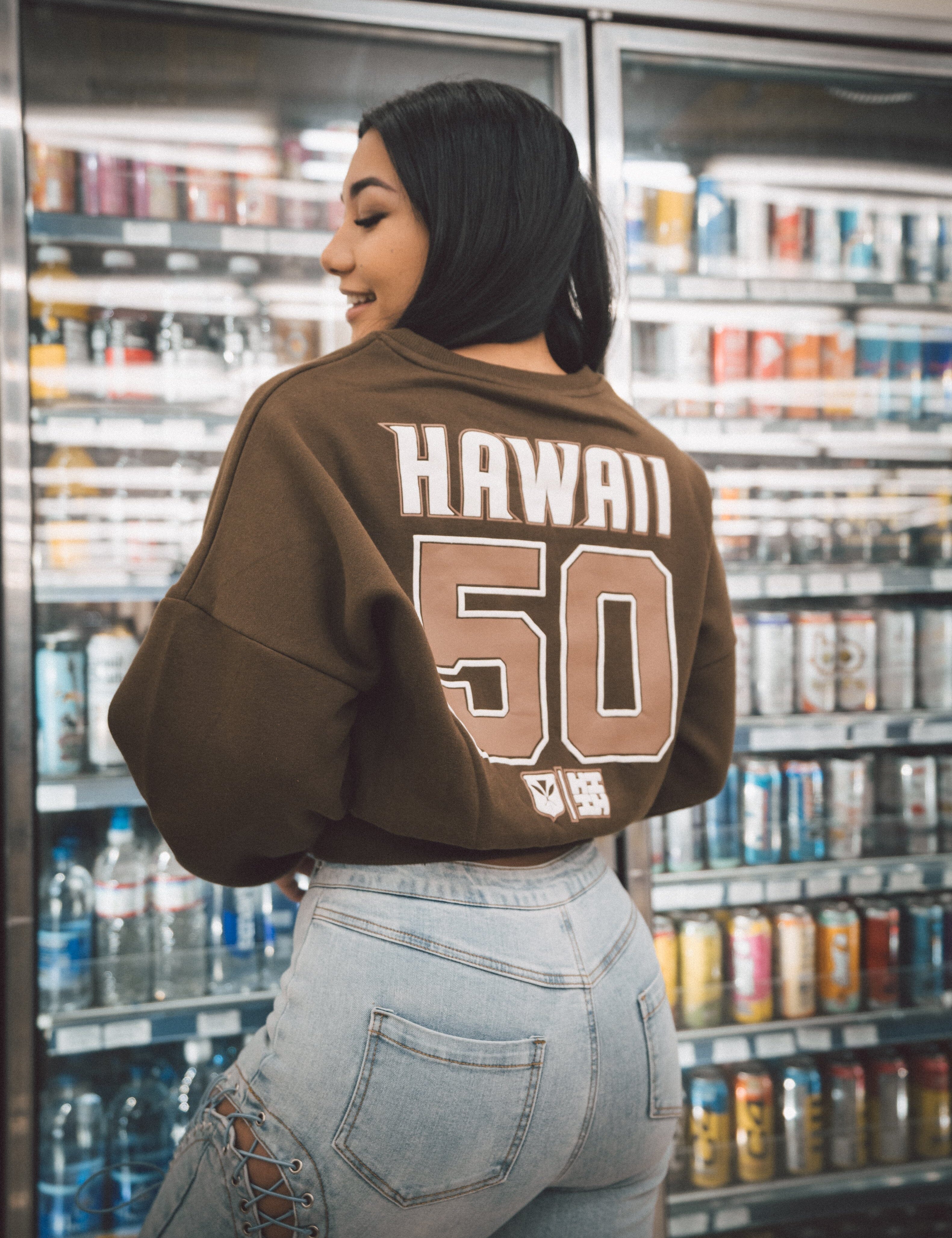 BROWN HAWAII WOMEN'S OVERSIZED CROP SWEATER Jacket Hawaii's Finest 