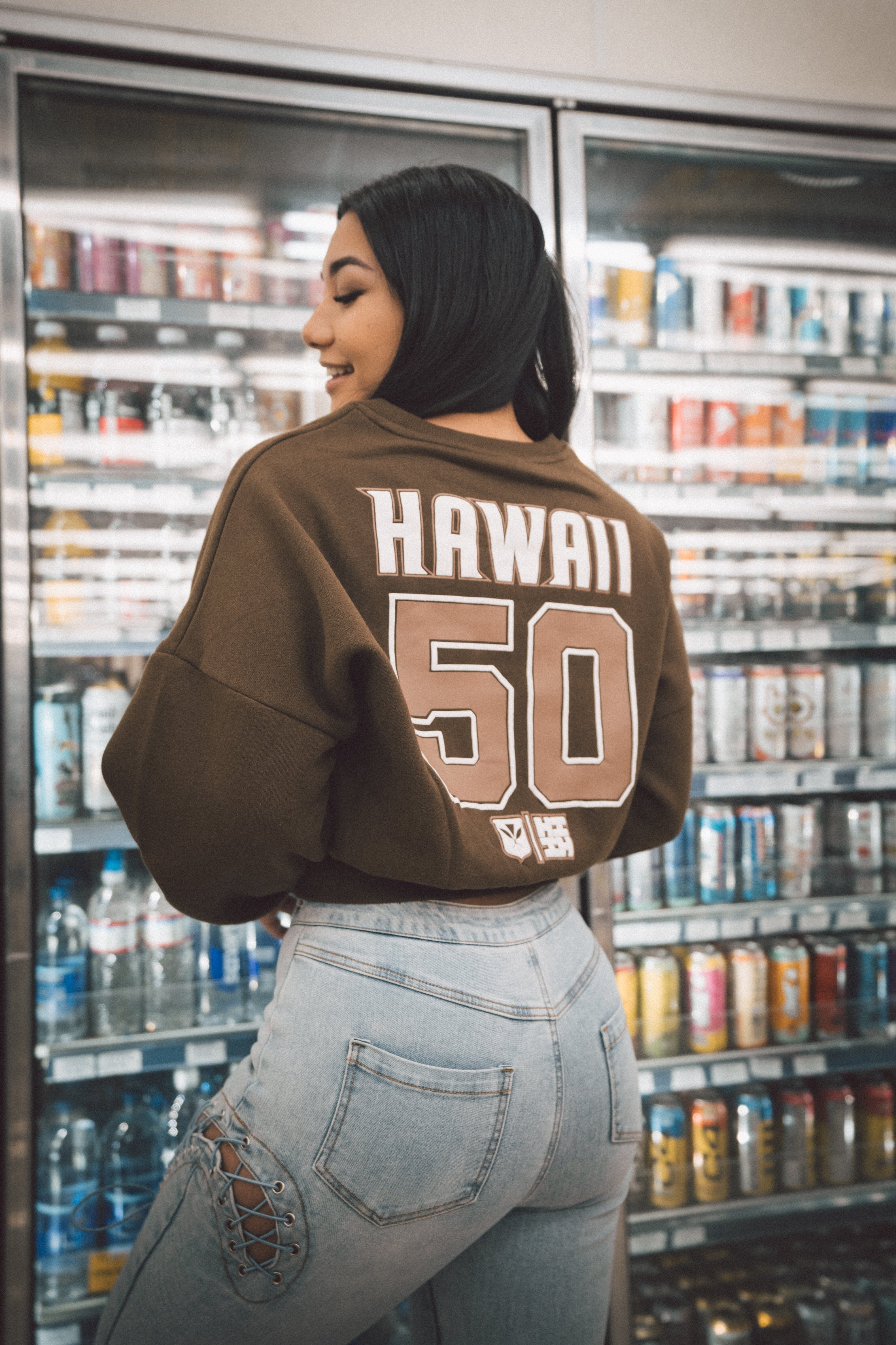 BROWN HAWAII WOMEN'S OVERSIZED CROP SWEATER Jacket Hawaii's Finest 