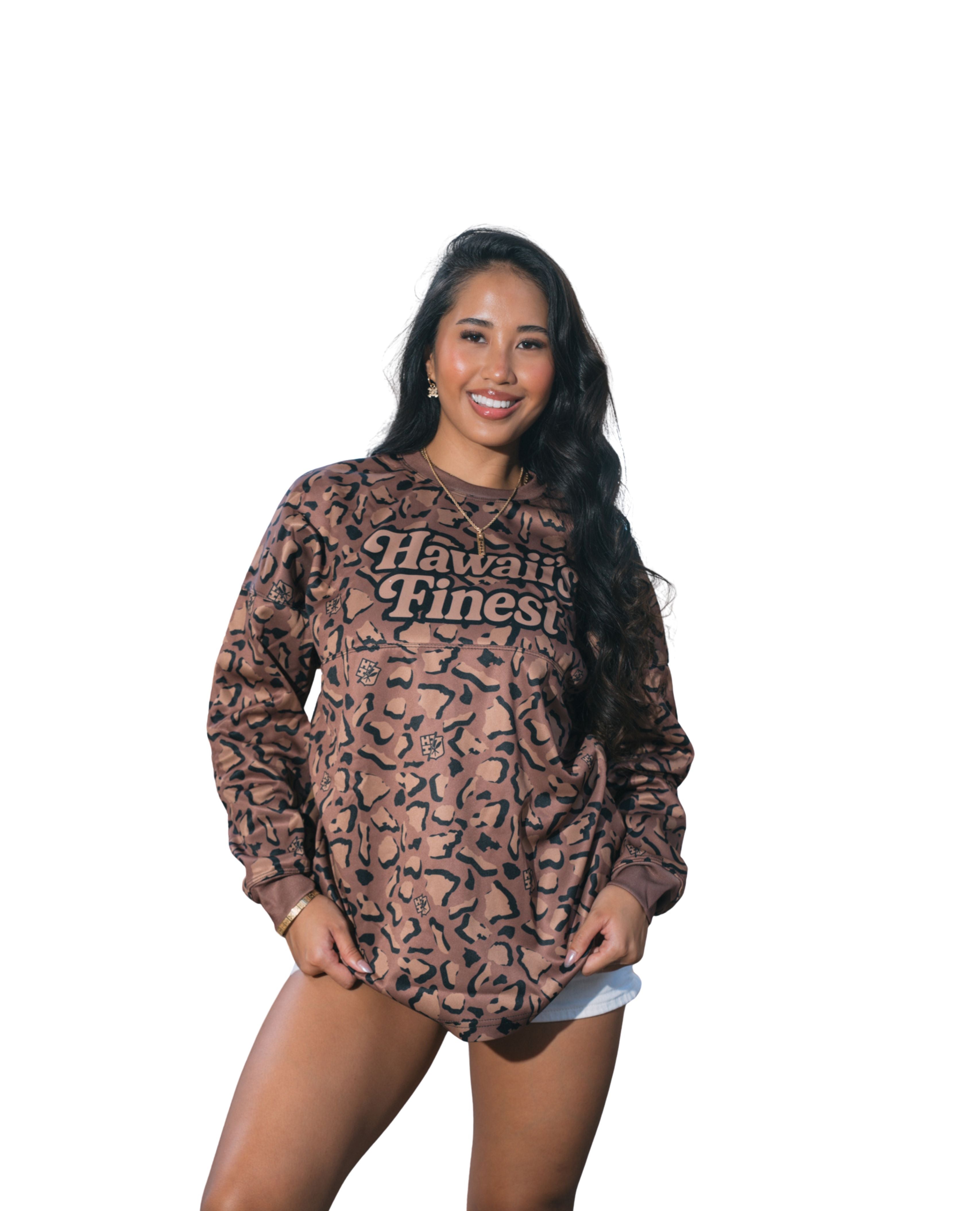BROWN ISLANDS CHEETAH CREW NECK SWEATER Jacket Hawaii's Finest X-SMALL 