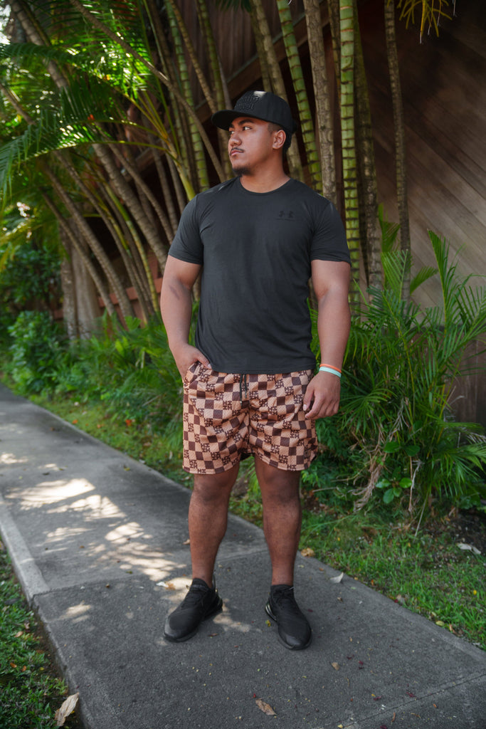 BROWN & TAN CHECKERBOARD MESH SHORTS Shorts Hawaii's Finest SMALL 