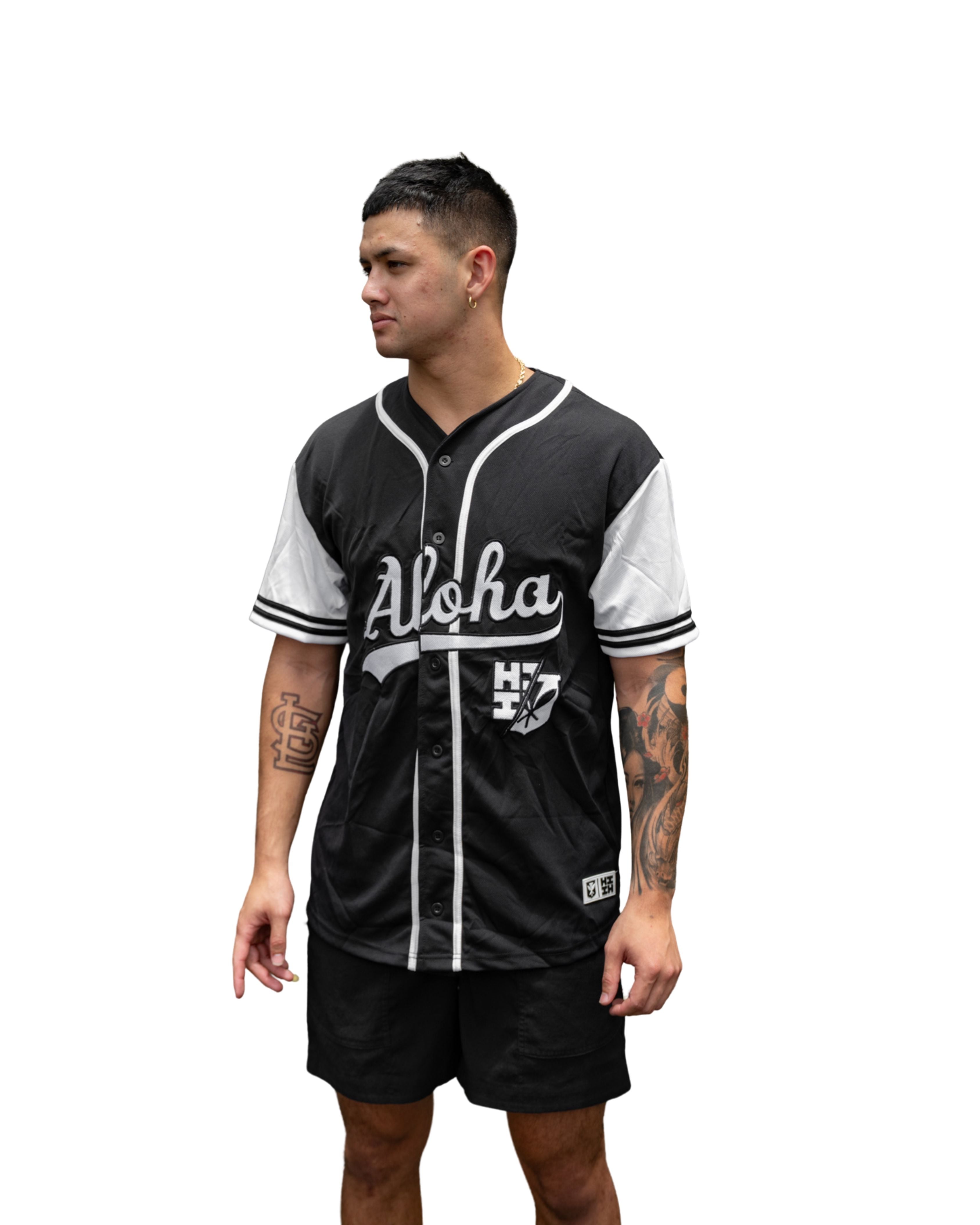 BW ALOHA SCRIPT BASEBALL JERSEY Jersey Hawaii's Finest X-SMALL 