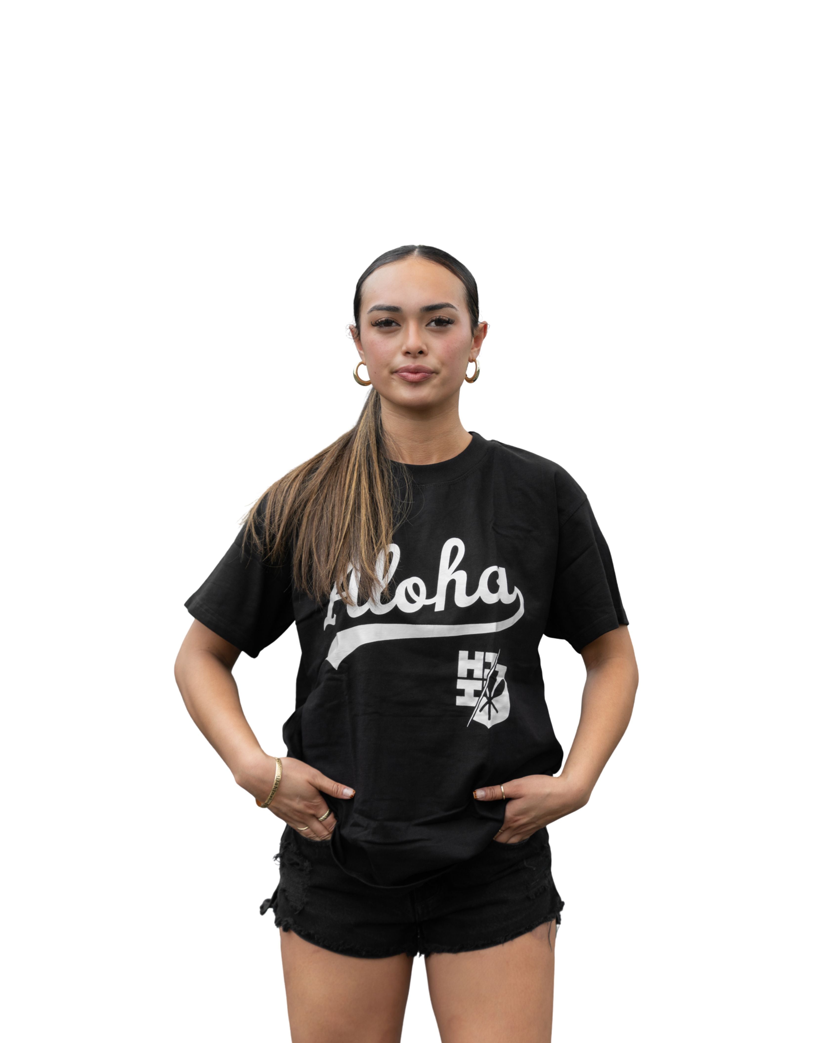 BW ALOHA SCRIPT T-SHIRT Shirts Hawaii's Finest X-SMALL 