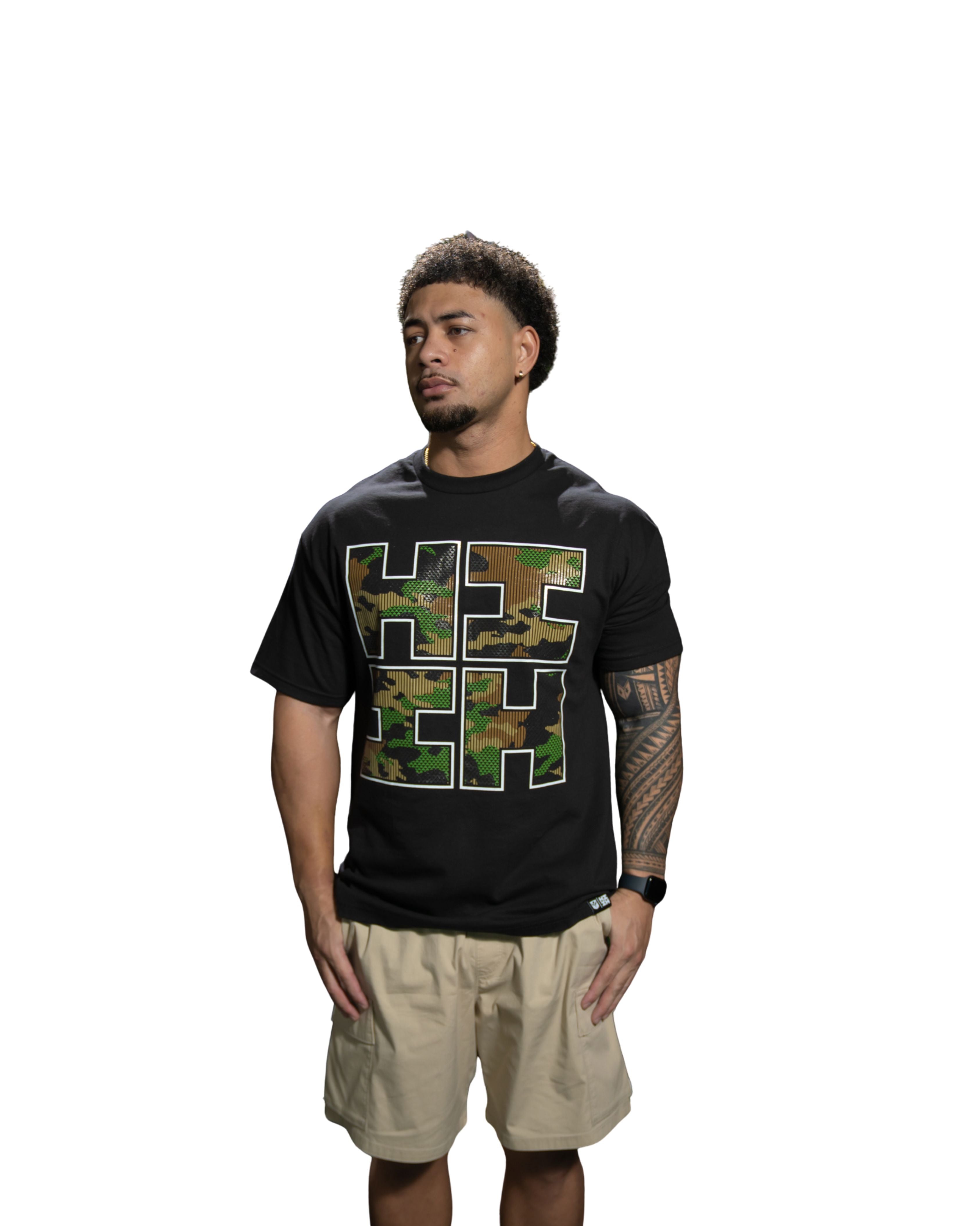 CAMO BLOCK LOGO WOODLAND T-SHIRT Shirts Hawaii's Finest MEDIUM 