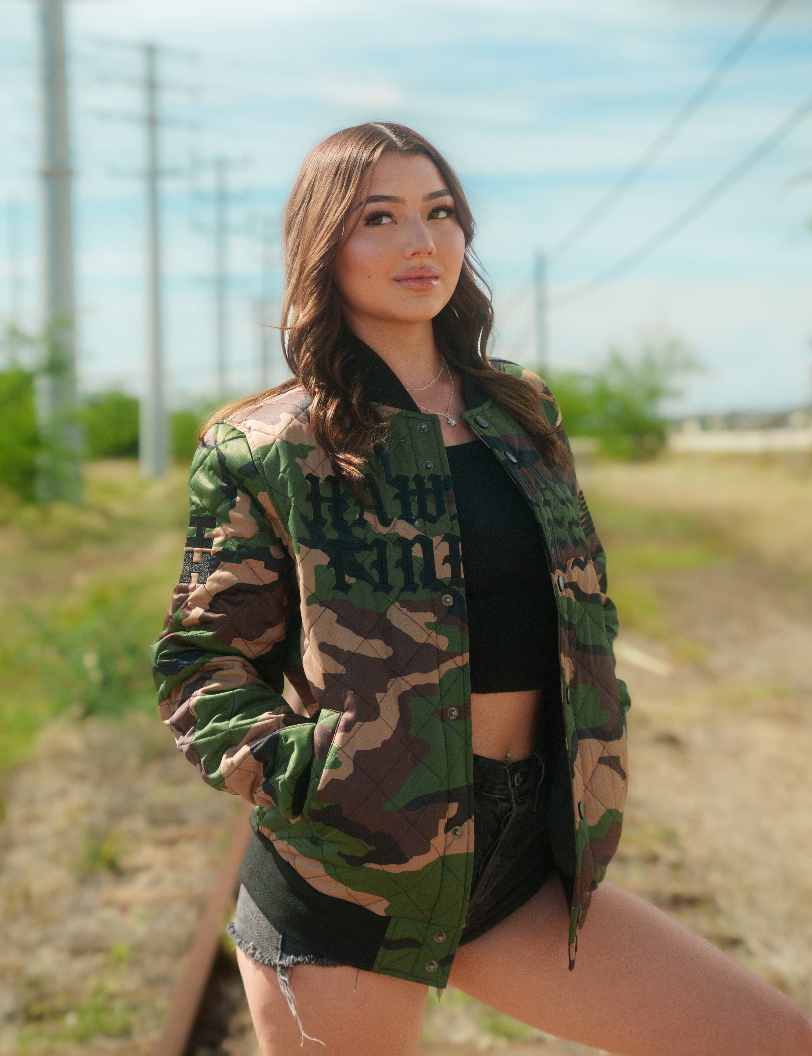 CAMO OLD ENGLISH VARSITY JACKET Jacket Hawaii's Finest 