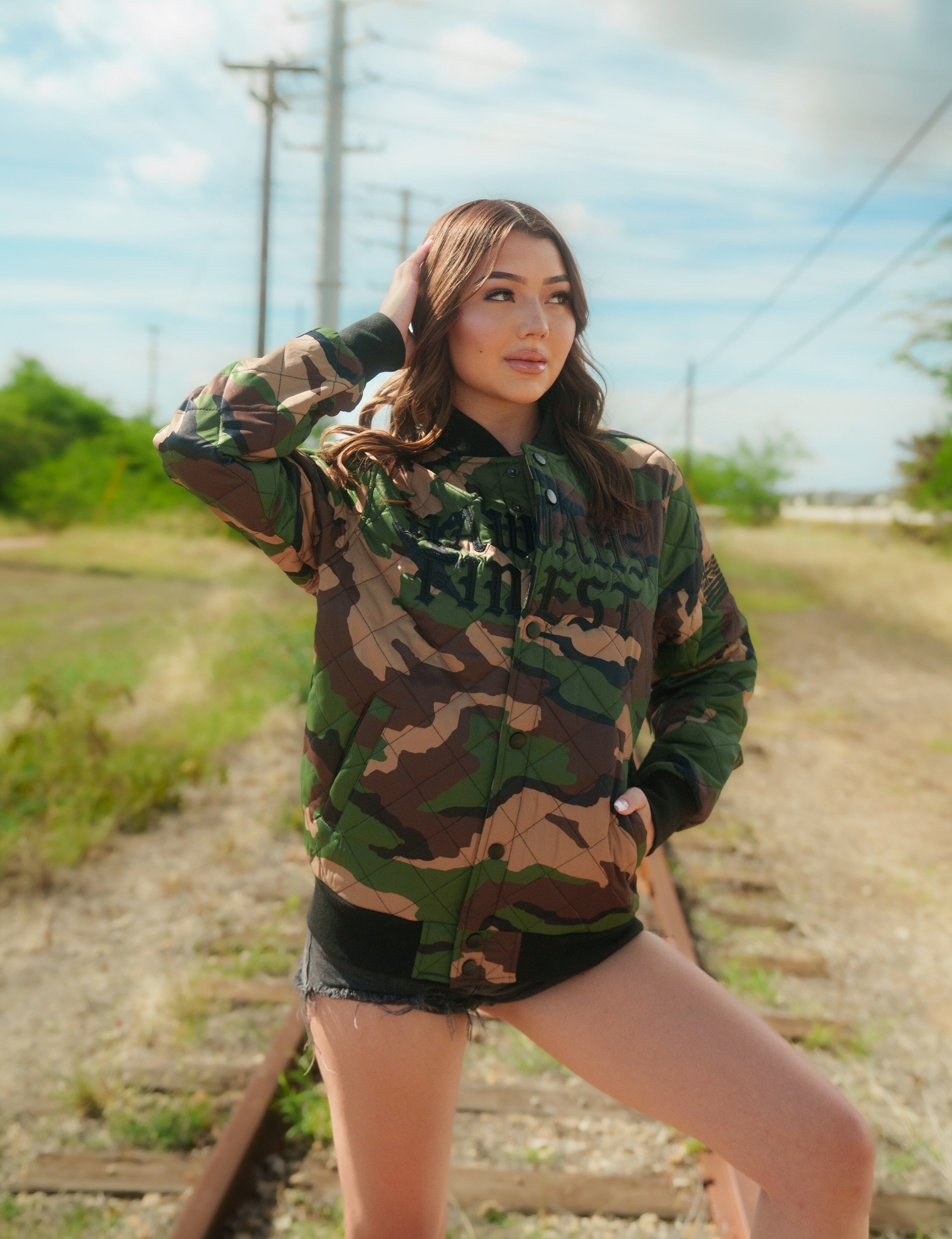 CAMO OLD ENGLISH VARSITY JACKET Jacket Hawaii's Finest X-SMALL 