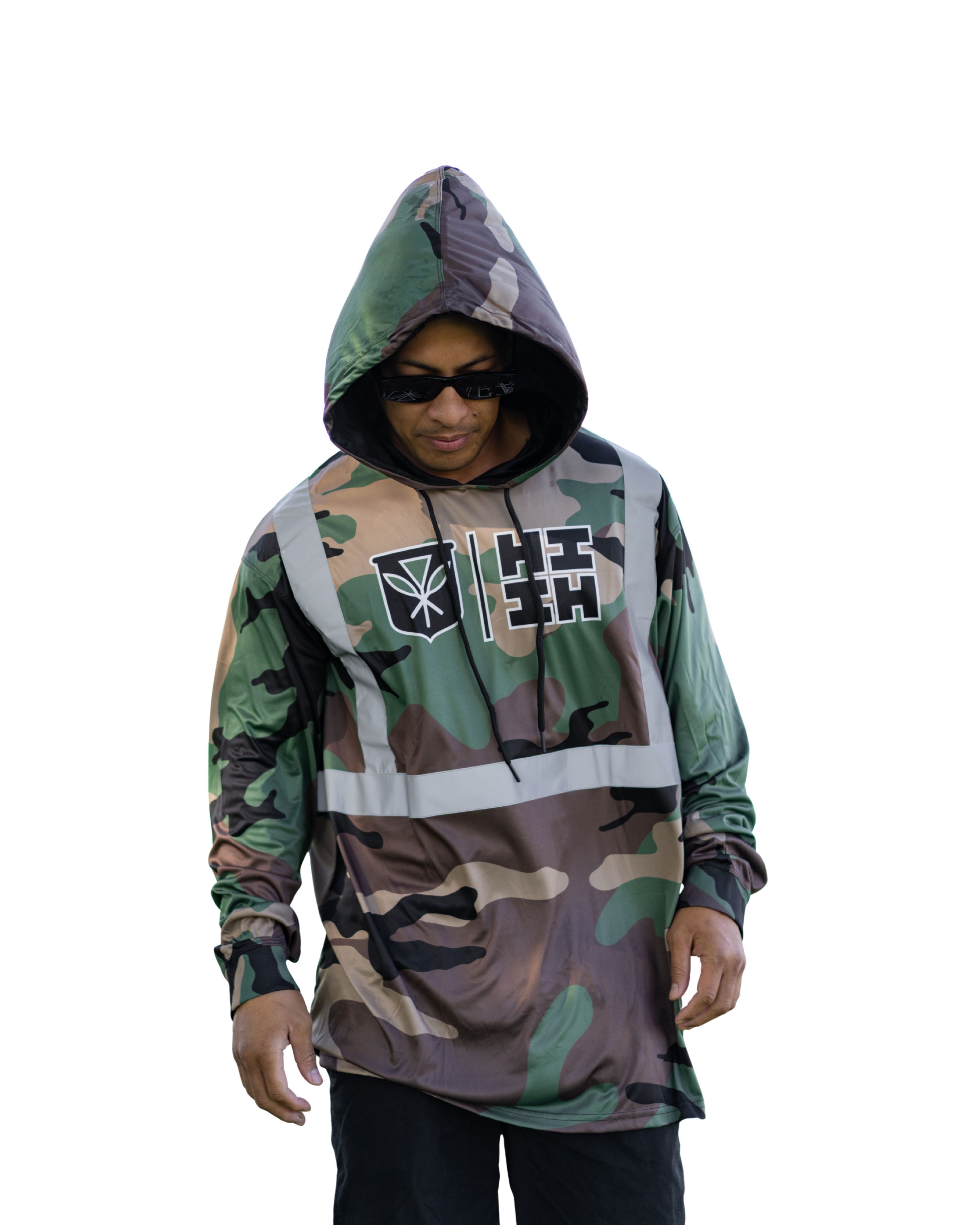 CAMO REFLECTOR DRI-FIT LONGSLEEVE W/HOOD Jacket Hawaii's Finest SMALL 