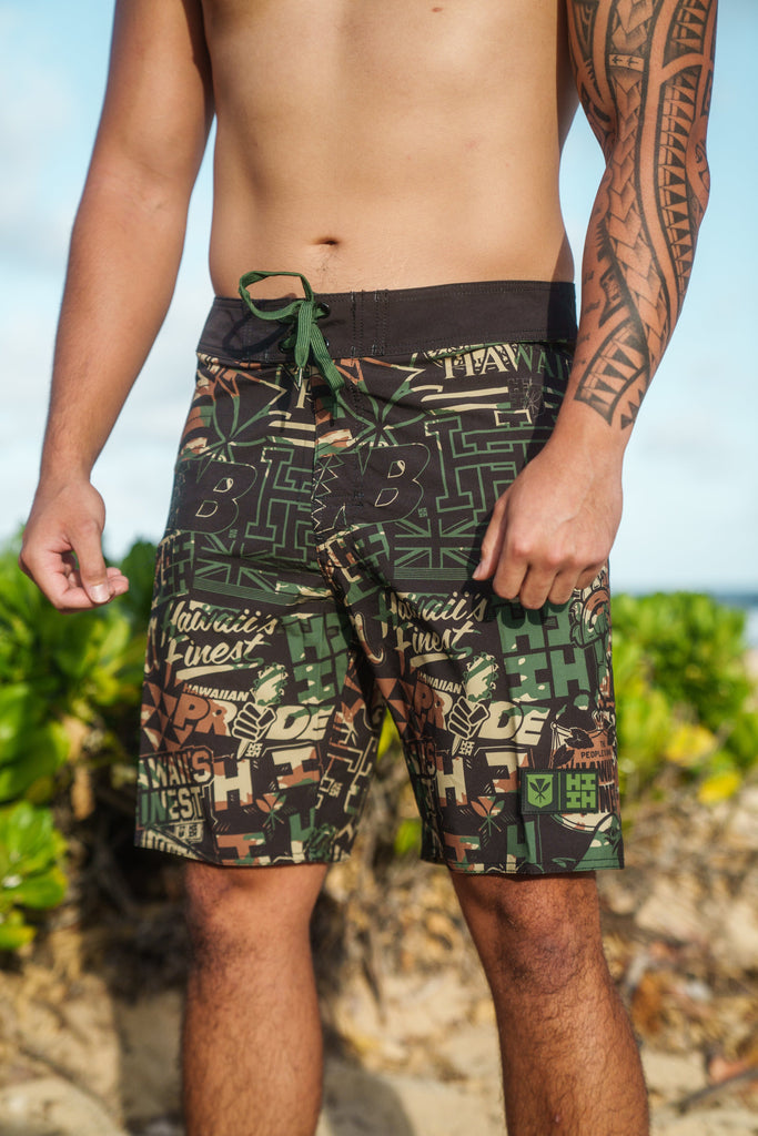 CAMO STICKERBOMB BOARDSHORTS Shorts Hawaii's Finest 