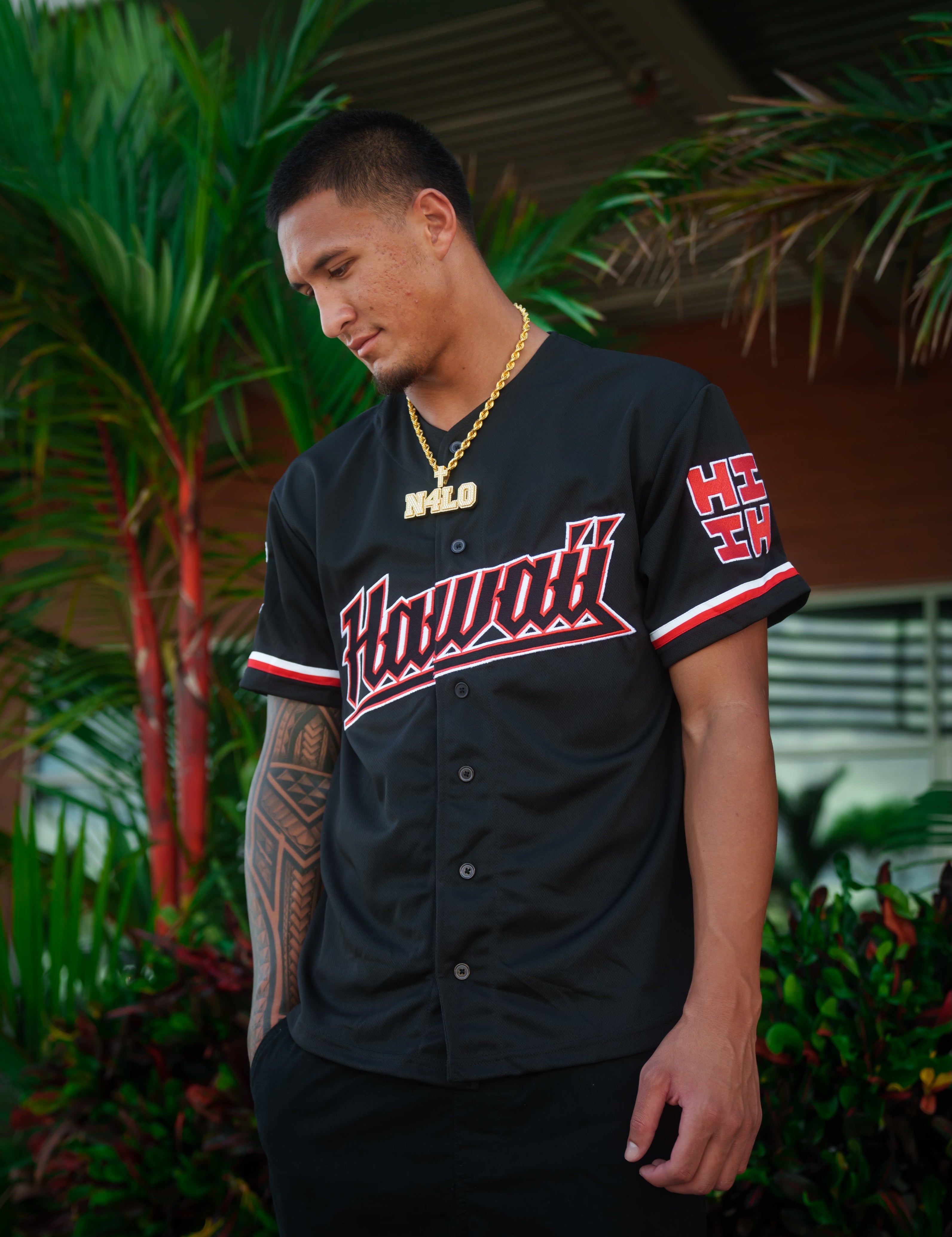 CHARCOAL & RED KOA BASEBALL JERSEY Jersey Hawaii's Finest SMALL 