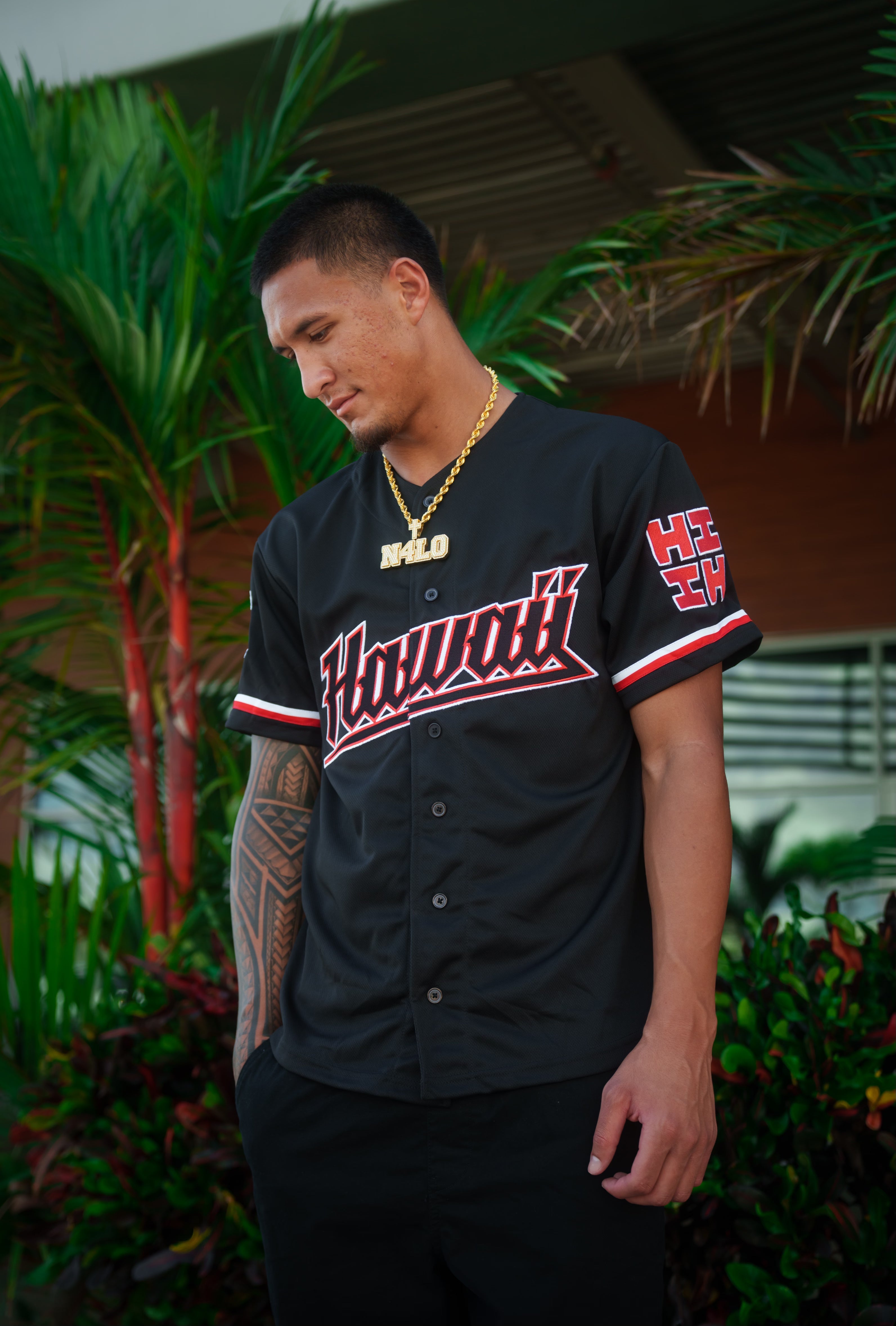 CHARCOAL & RED KOA BASEBALL JERSEY Jersey Hawaii's Finest SMALL 