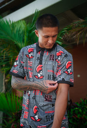 CHARCOAL & RED KOA GOLF SHIRT Jersey Hawaii's Finest SMALL 