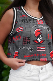 CHARCOAL & RED KOA WOMEN'S CROP BASKETBALL JERSEY Jersey Hawaii's Finest 