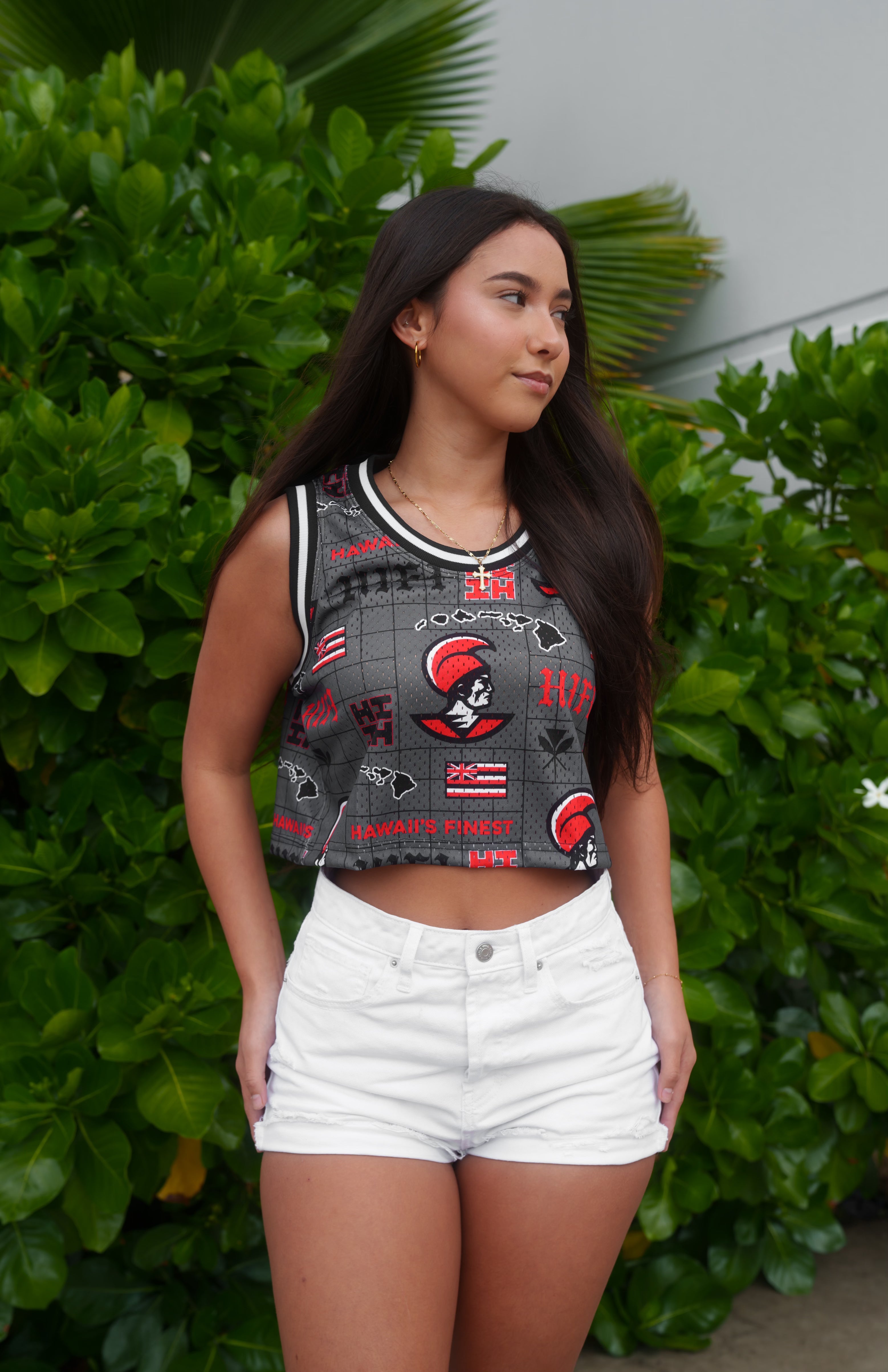 CHARCOAL & RED KOA WOMEN'S CROP BASKETBALL JERSEY Jersey Hawaii's Finest X-SMALL 