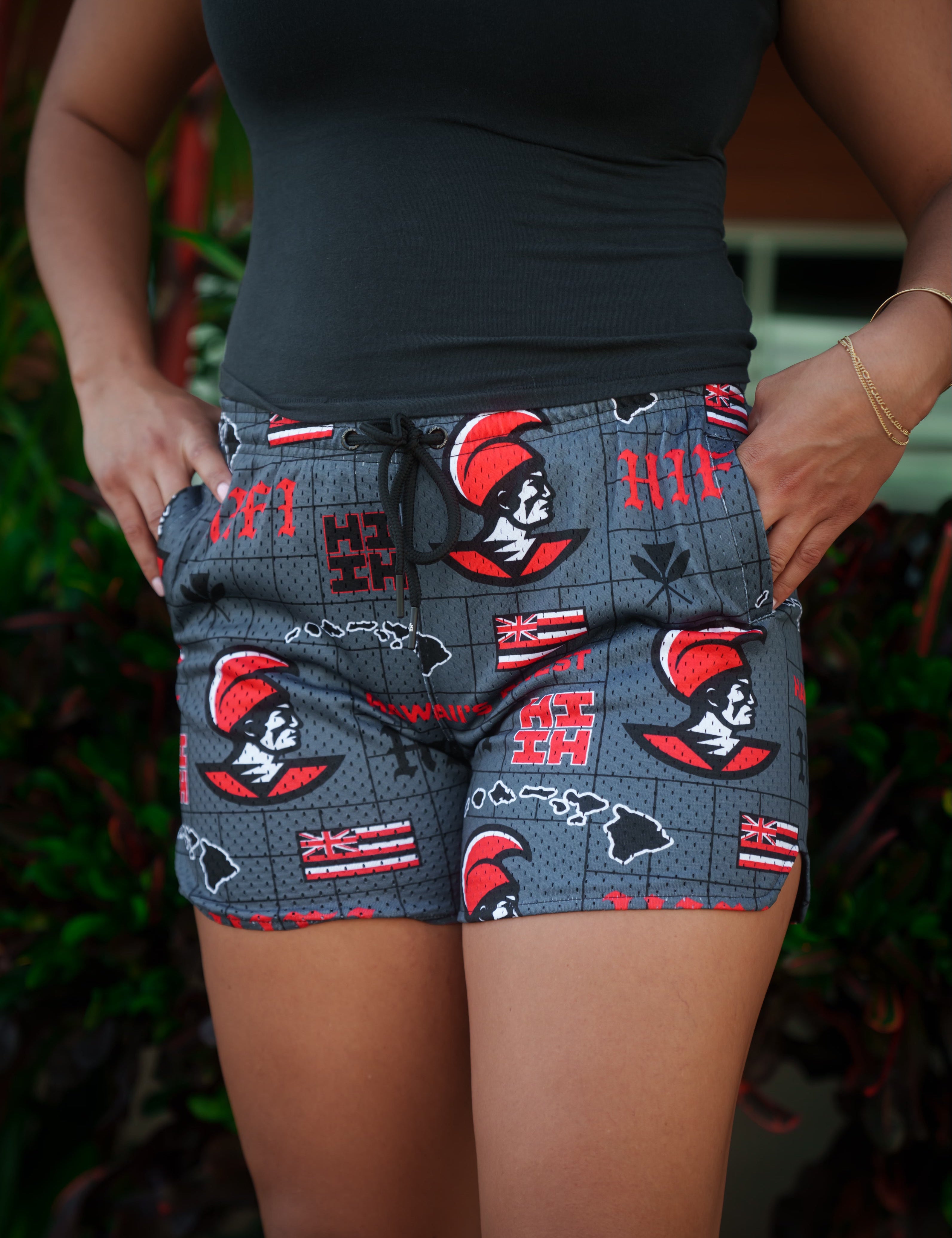 CHARCOAL & RED WOMEN'S MESH SHORTS Shorts Hawaii's Finest 