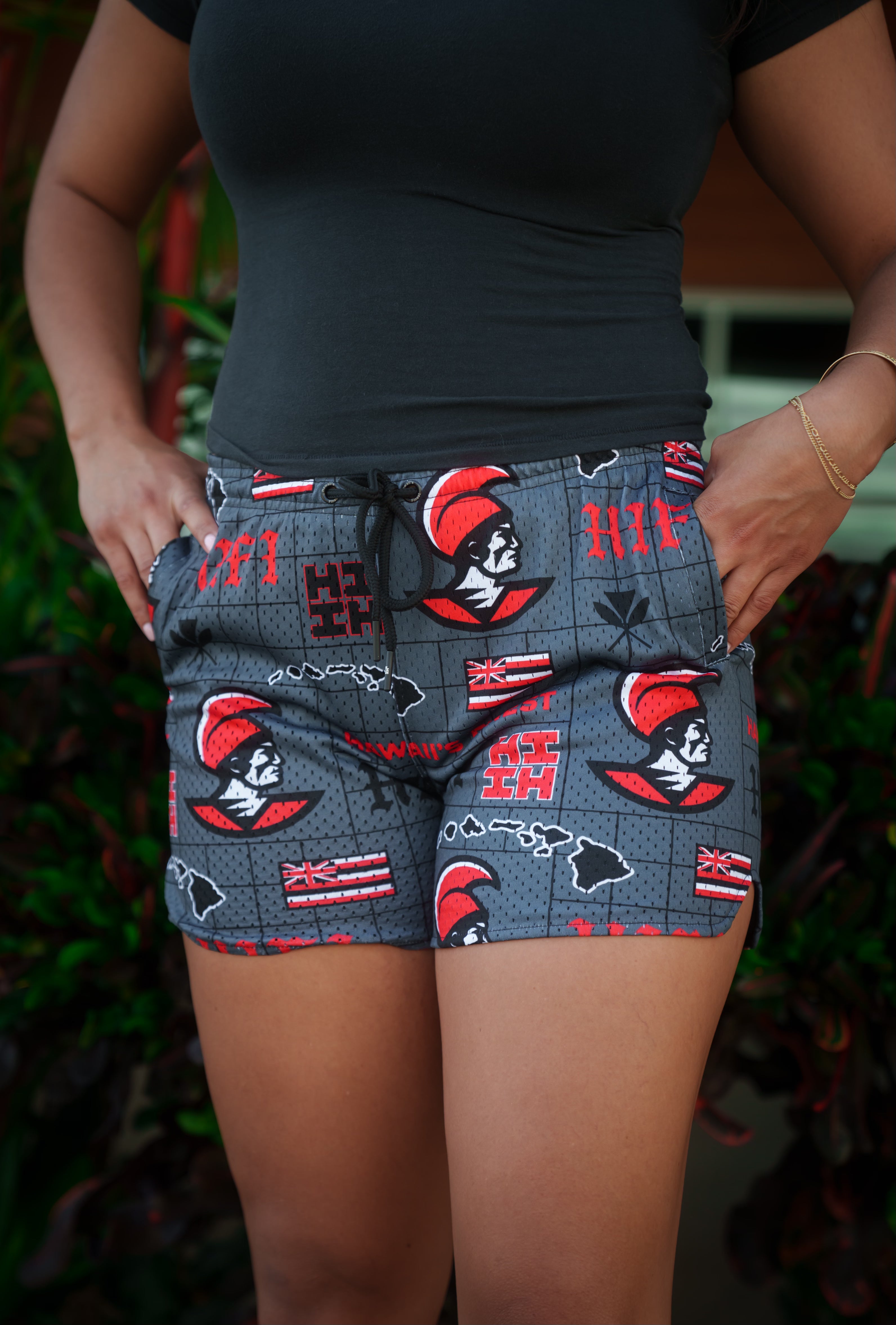 CHARCOAL & RED WOMEN'S MESH SHORTS Shorts Hawaii's Finest 