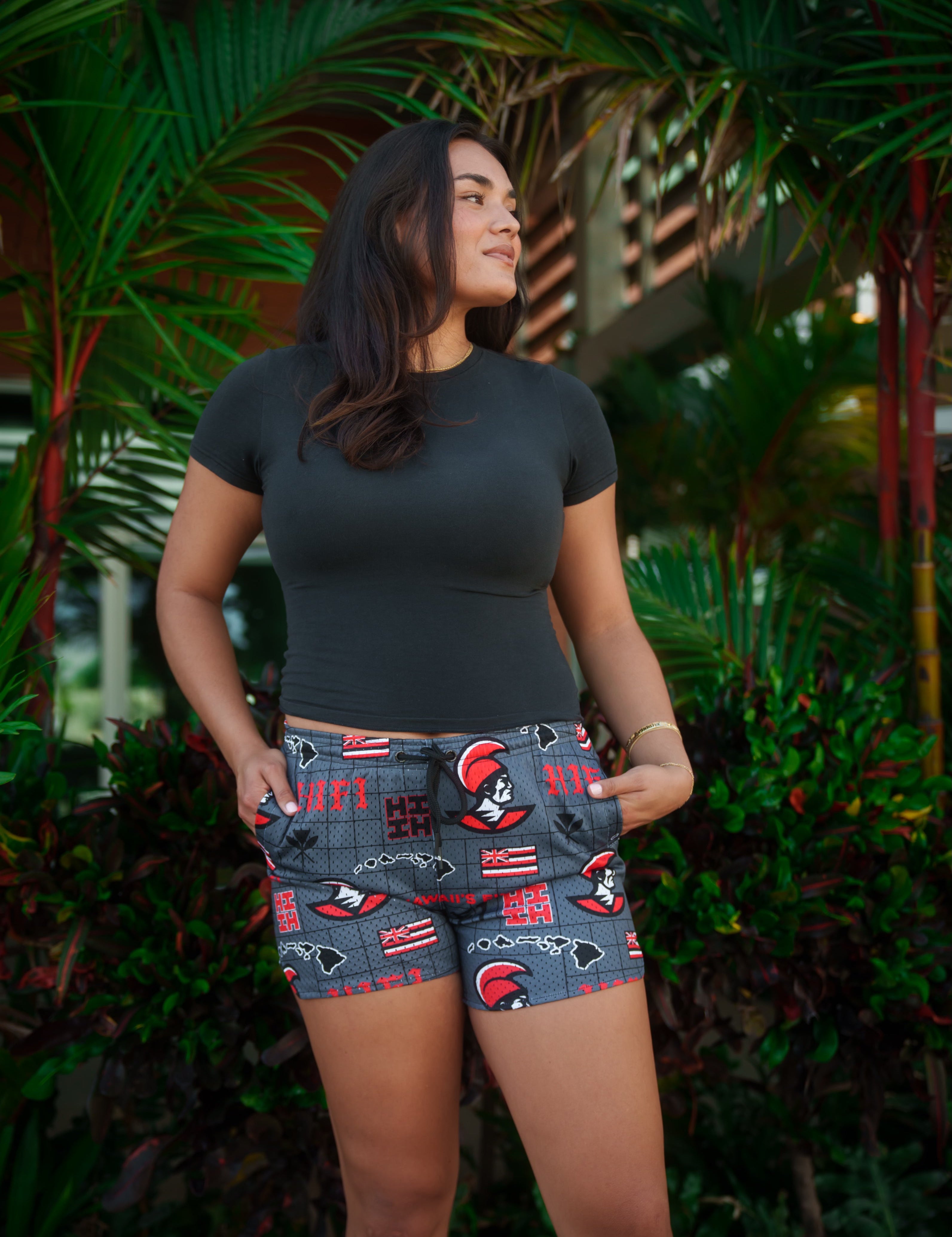 CHARCOAL & RED WOMEN'S MESH SHORTS Shorts Hawaii's Finest X-SMALL 