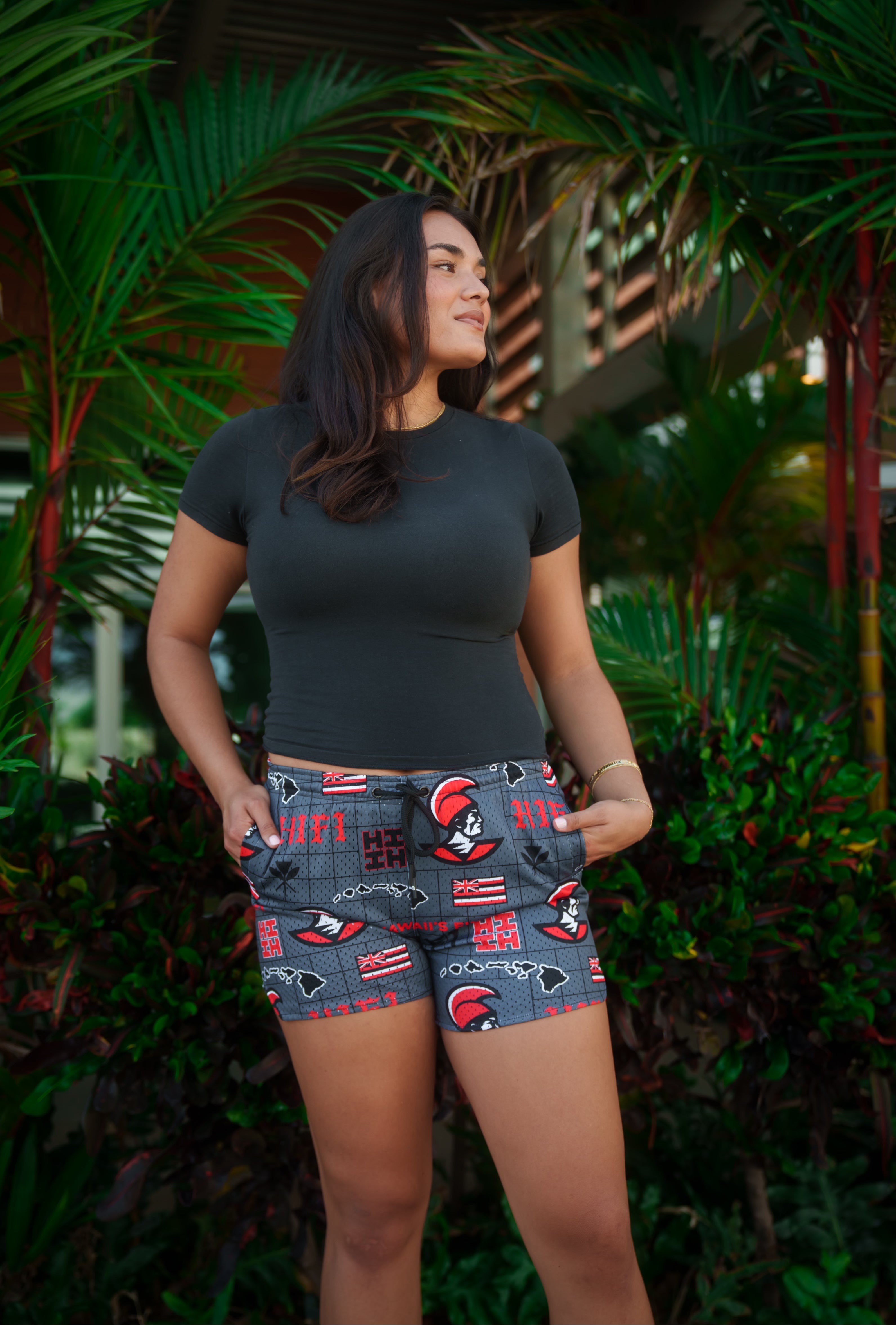 CHARCOAL & RED WOMEN'S MESH SHORTS Shorts Hawaii's Finest X-SMALL 