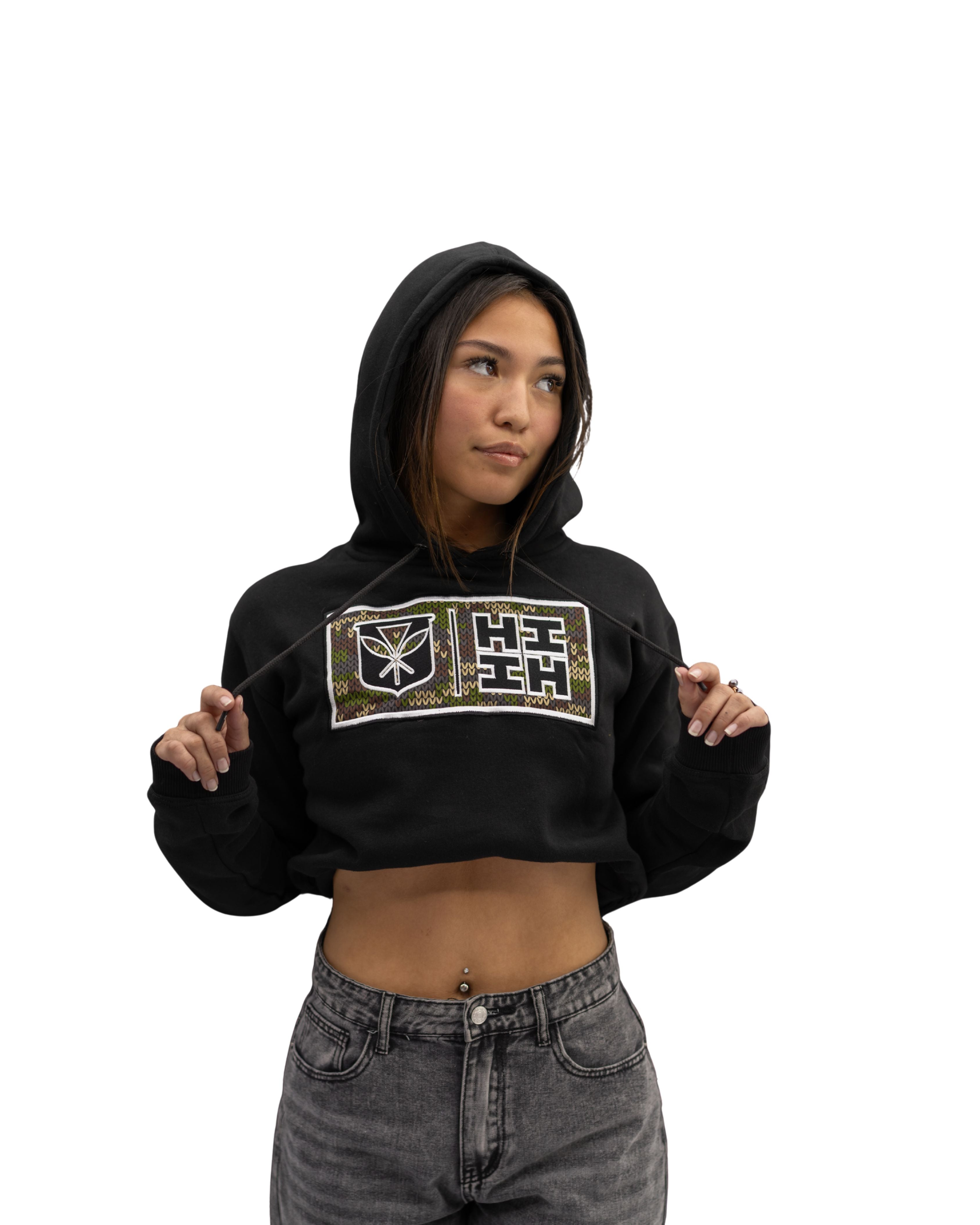DIGI CAMO WOMEN'S CROP HOODIE Jacket Hawaii's Finest X-SMALL 