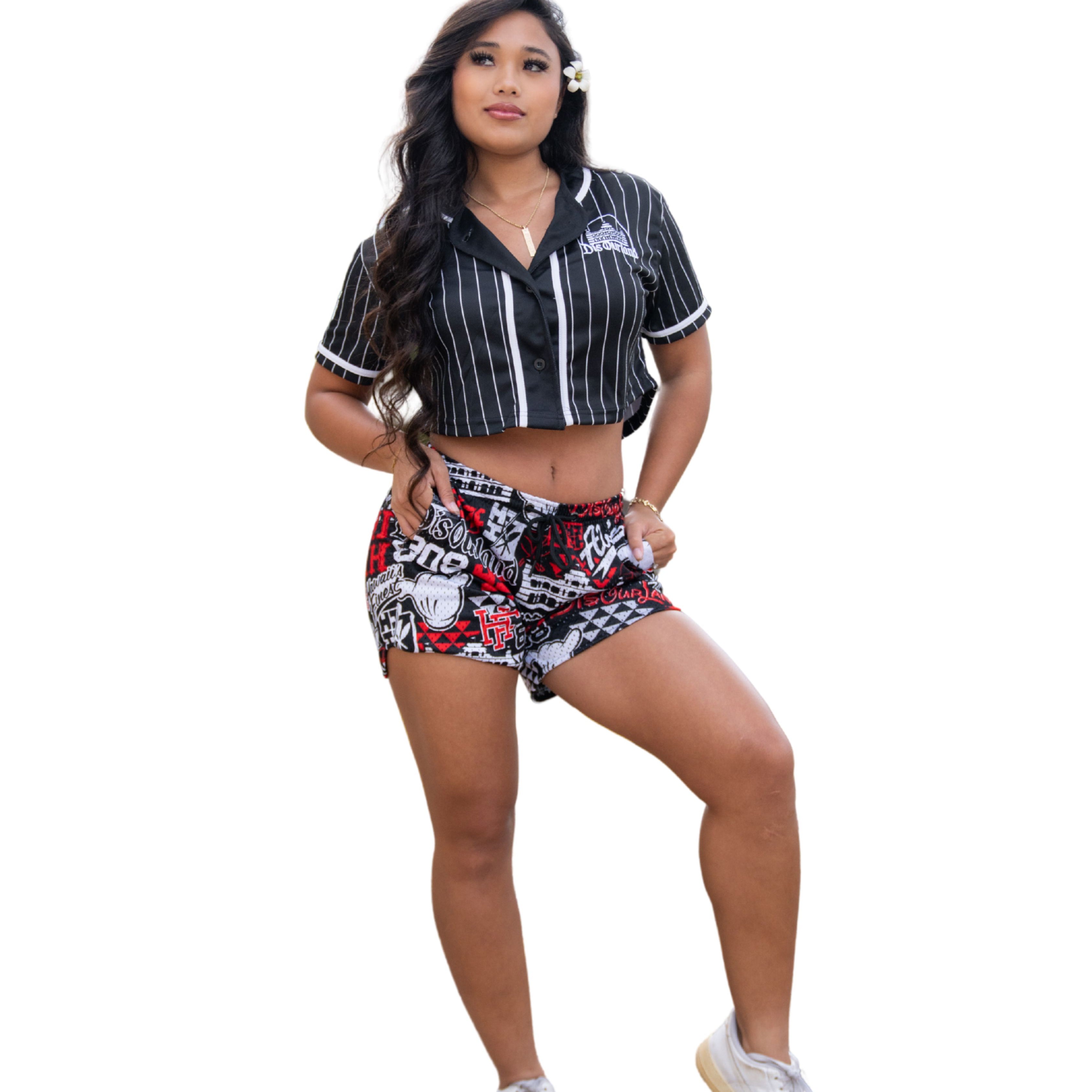 DIS OUR LAND STICKERBOMB WOMEN'S MESH SHORTS Shorts Hawaii's Finest X-SMALL 