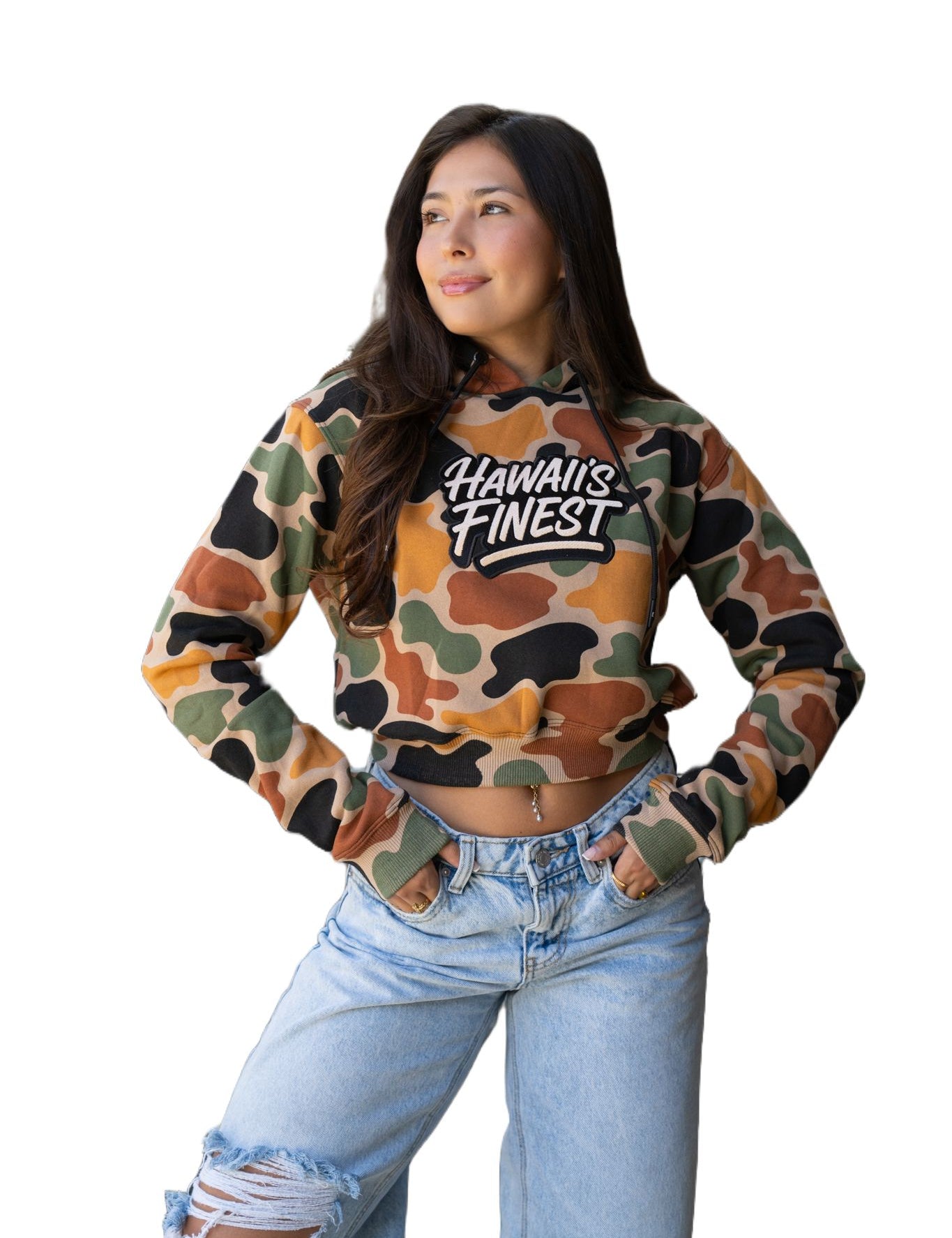 DUCK CAMO WOMEN'S CROP HOODIE Jacket Hawaii's Finest X-SMALL 