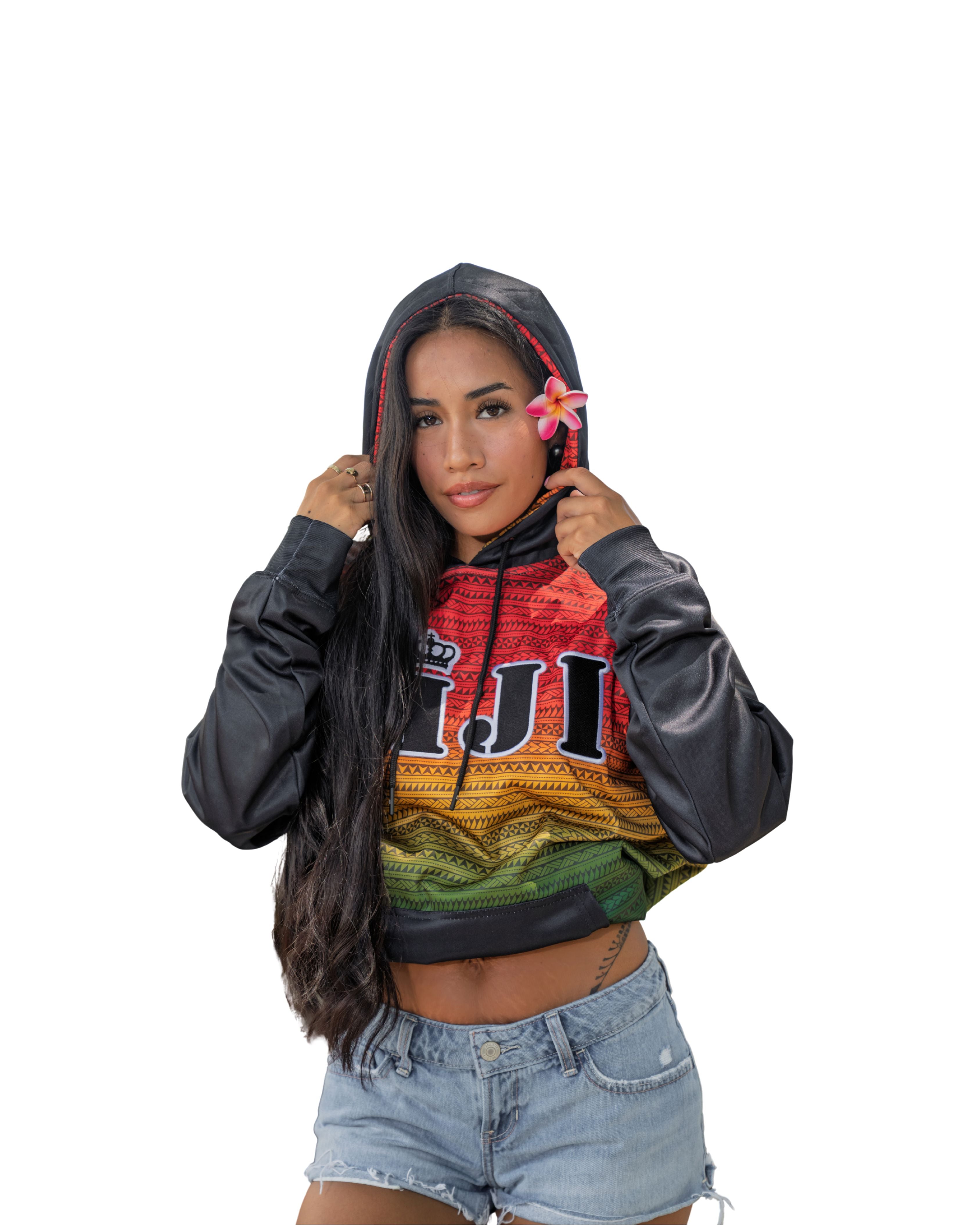 FIJI RASTA WOMEN'S CROP HOODIE Jacket Hawaii's Finest X-SMALL 