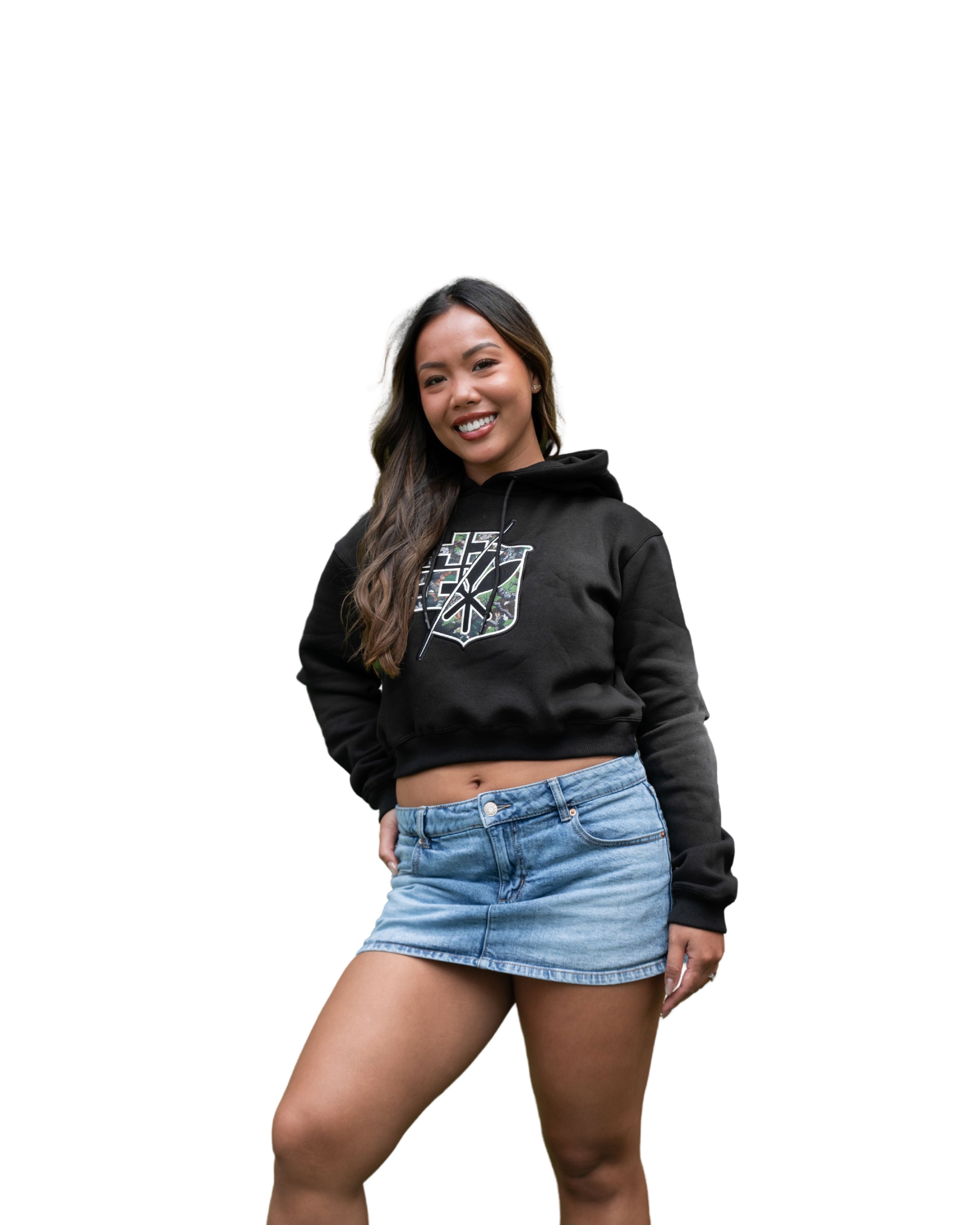 FOREST CAMO WOMEN'S CROP HOODIE Jacket Hawaii's Finest X-SMALL 