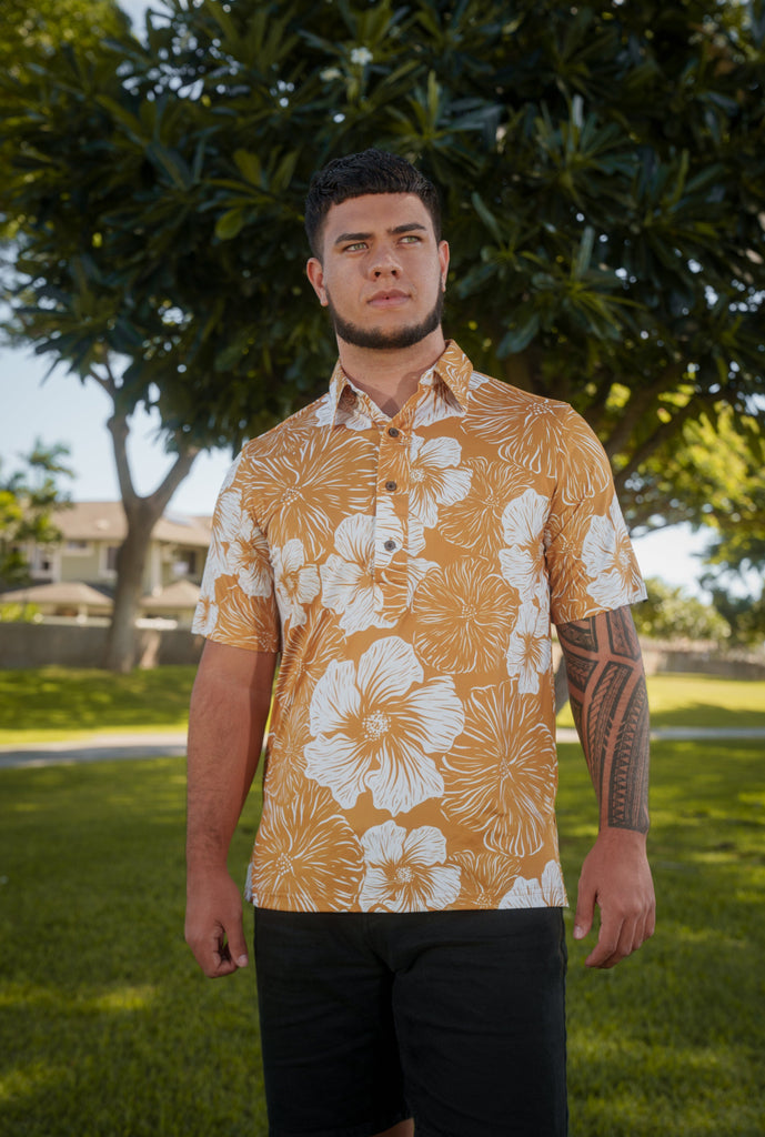 GOLD HIBISCUS ALOHA POLO Polo Hawaii's Finest 