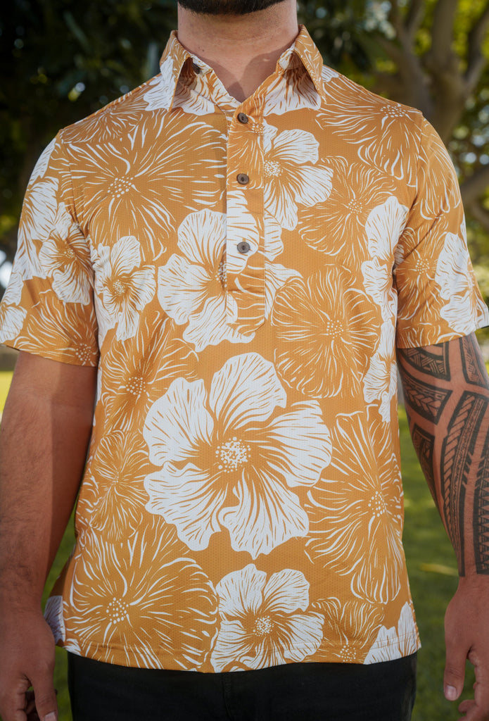 GOLD HIBISCUS ALOHA POLO Polo Hawaii's Finest 