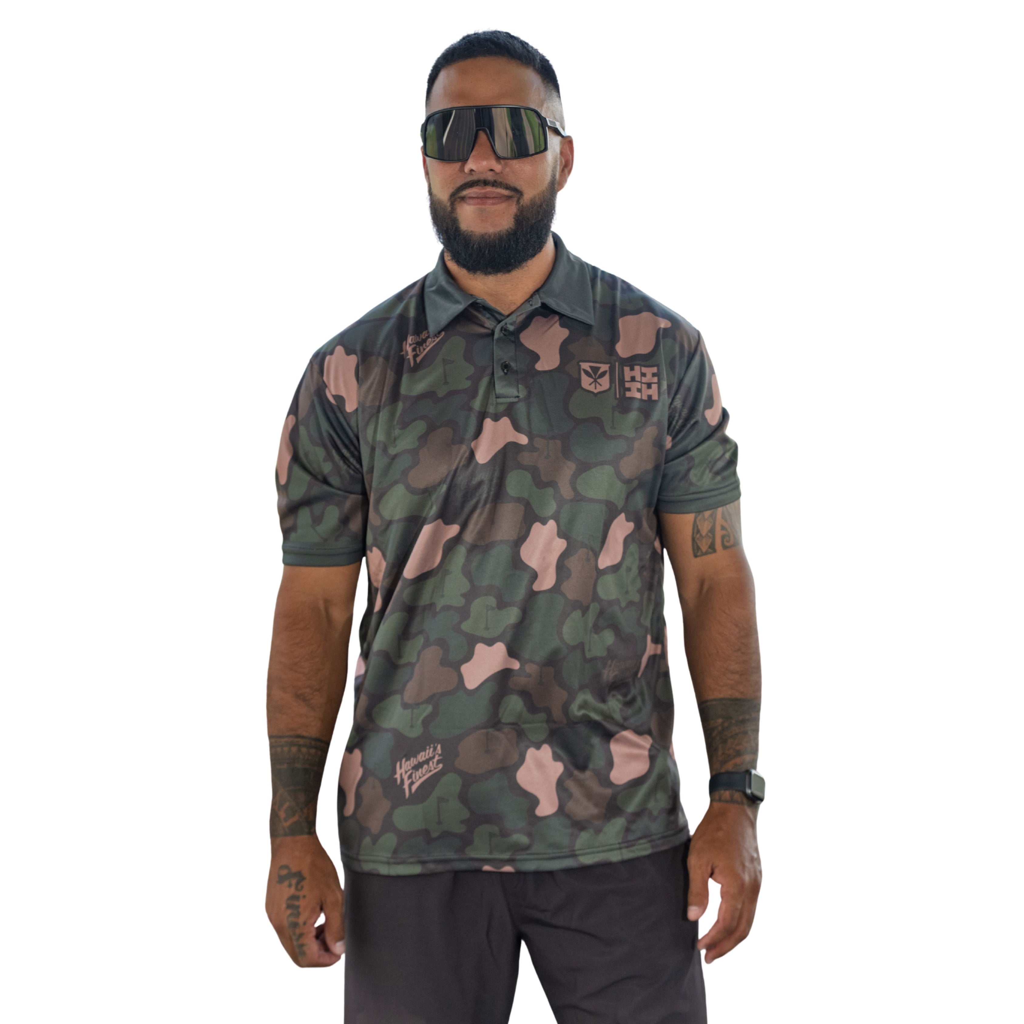 GOLF CAMO DEEP GREEN GOLF SHIRT Jersey Hawaii's Finest SMALL 