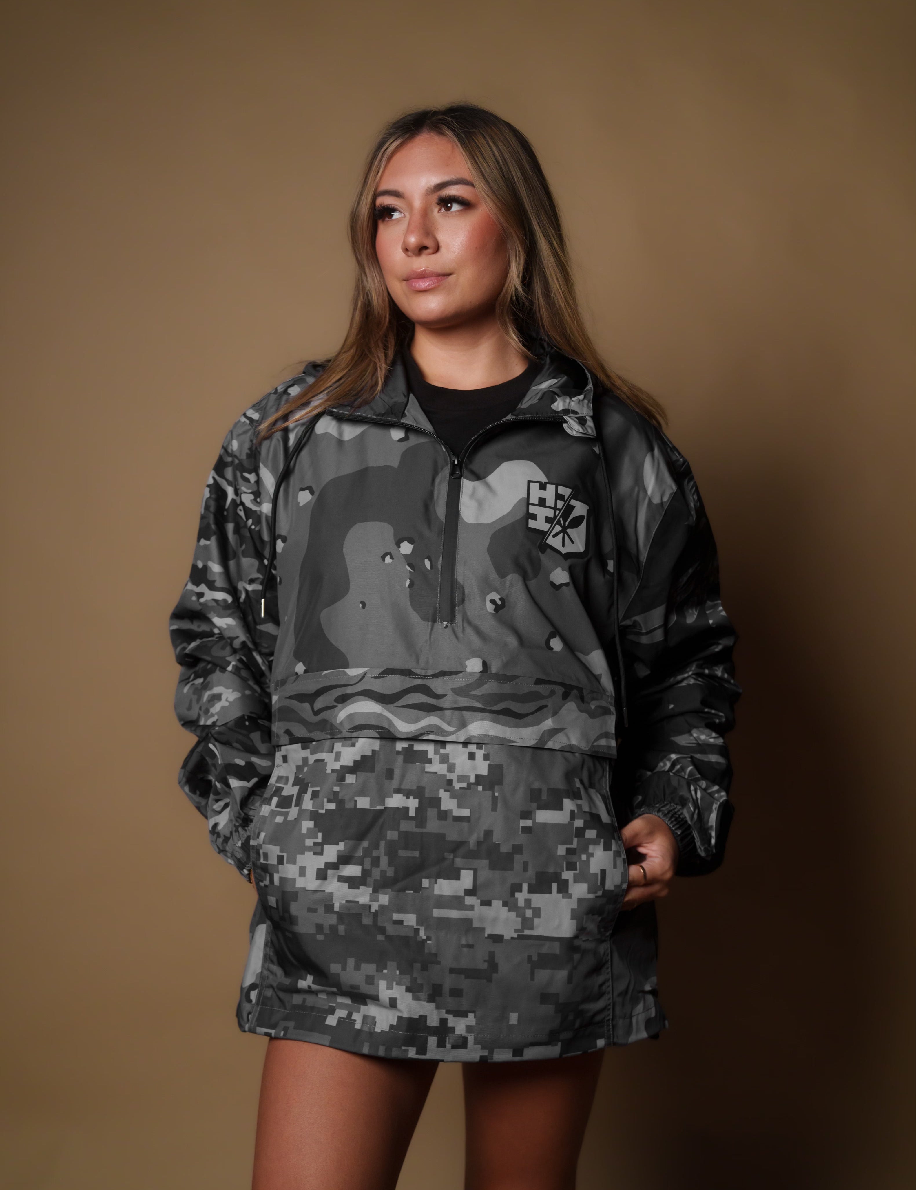 GRAY CAMO COLLAGE RAIN JACKET Jacket Hawaii's Finest X-SMALL 