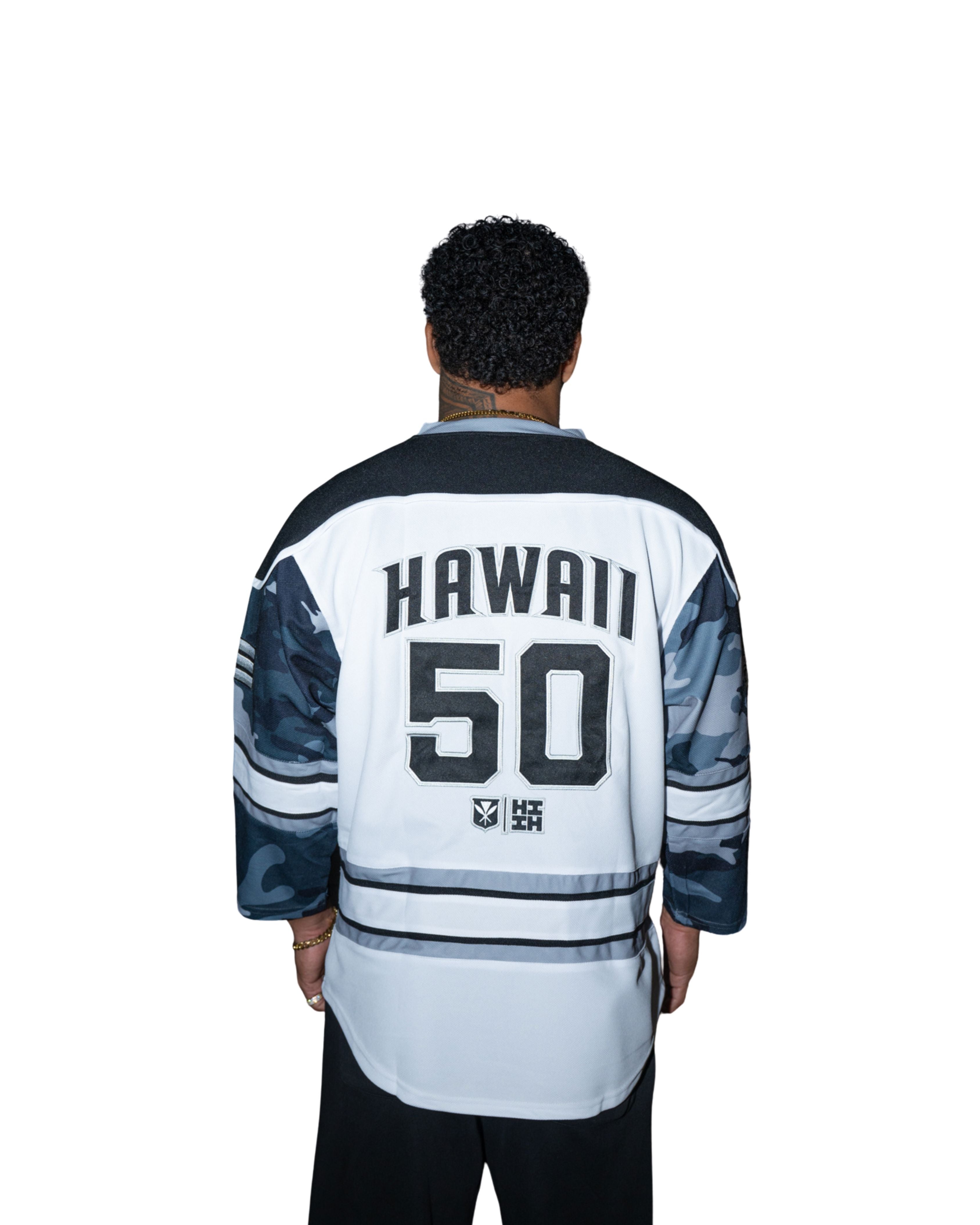 GRAY CAMO SPLIT LOGO HOCKEY JERSEY Jersey Hawaii's Finest 