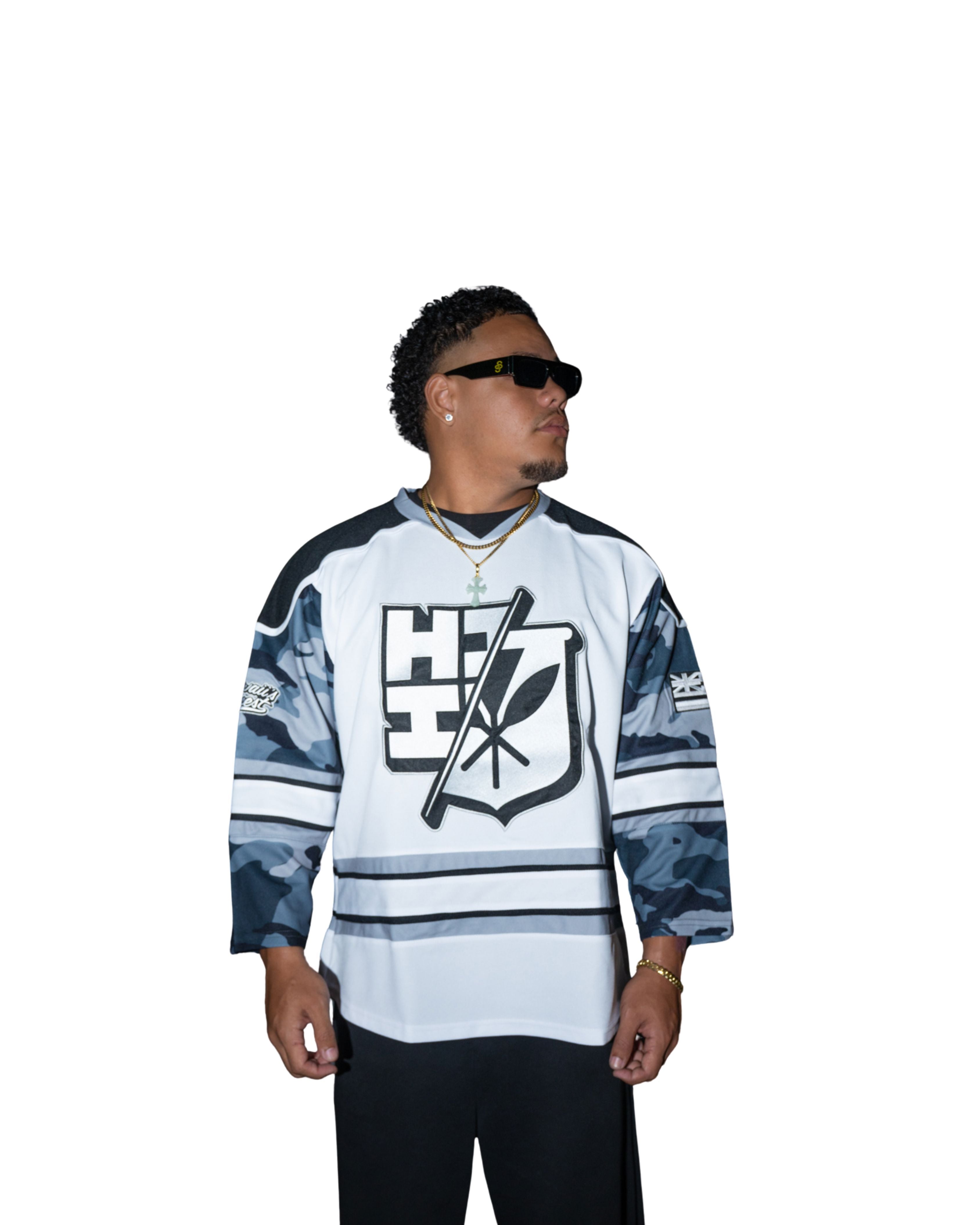 GRAY CAMO SPLIT LOGO HOCKEY JERSEY Jersey Hawaii's Finest X-SMALL 