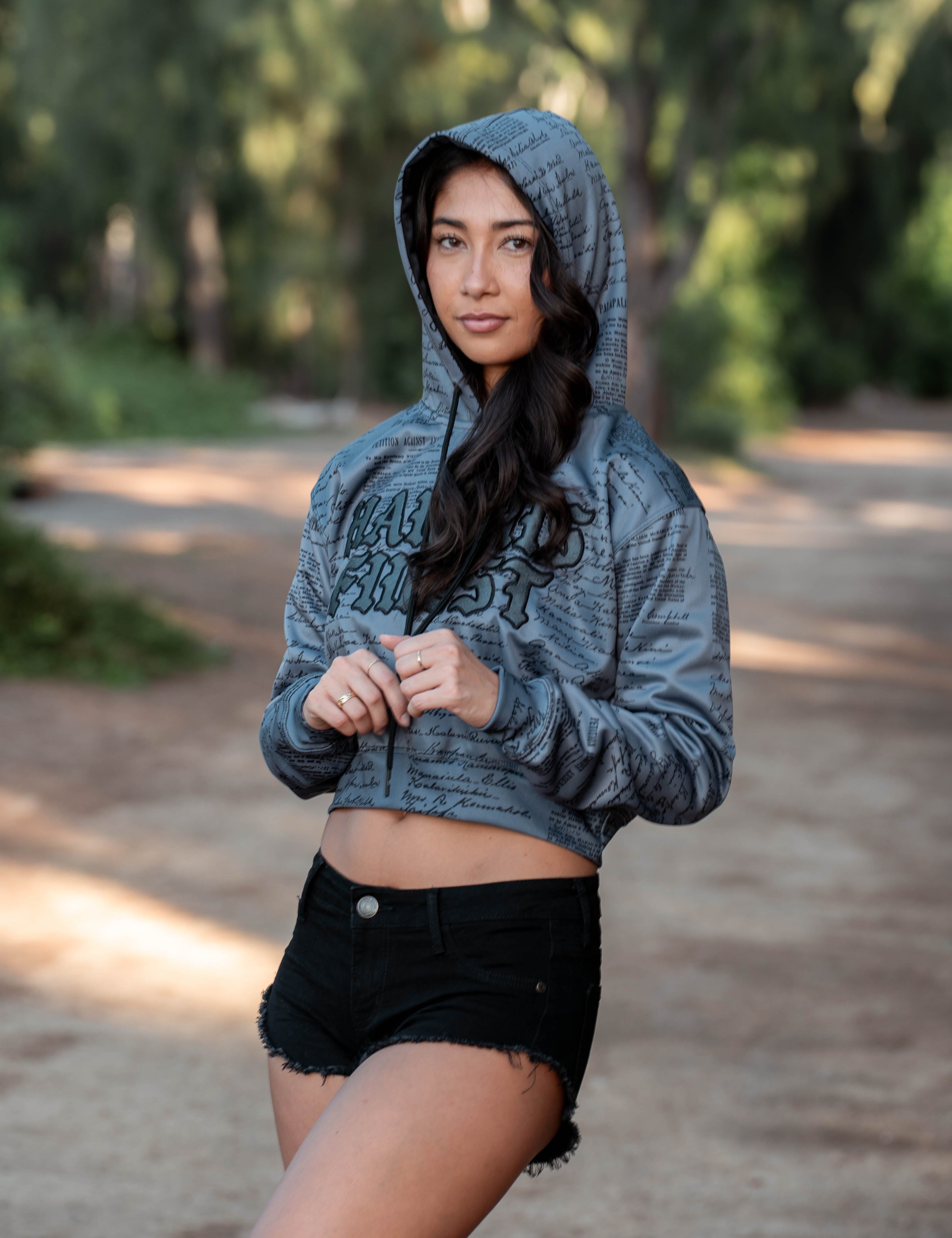 GRAY PETITION WOMEN'S CROP HOODIE Jacket Hawaii's Finest 