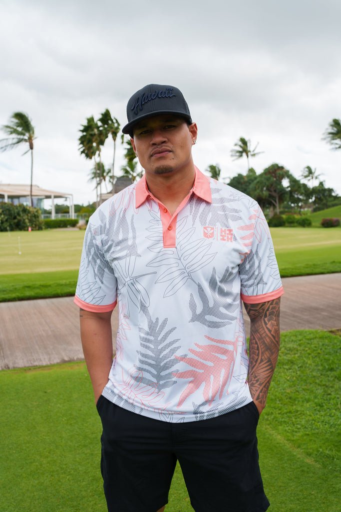 GRAY & PINK LEAVES GOLF SHIRT Jersey Hawaii's Finest X-SMALL 