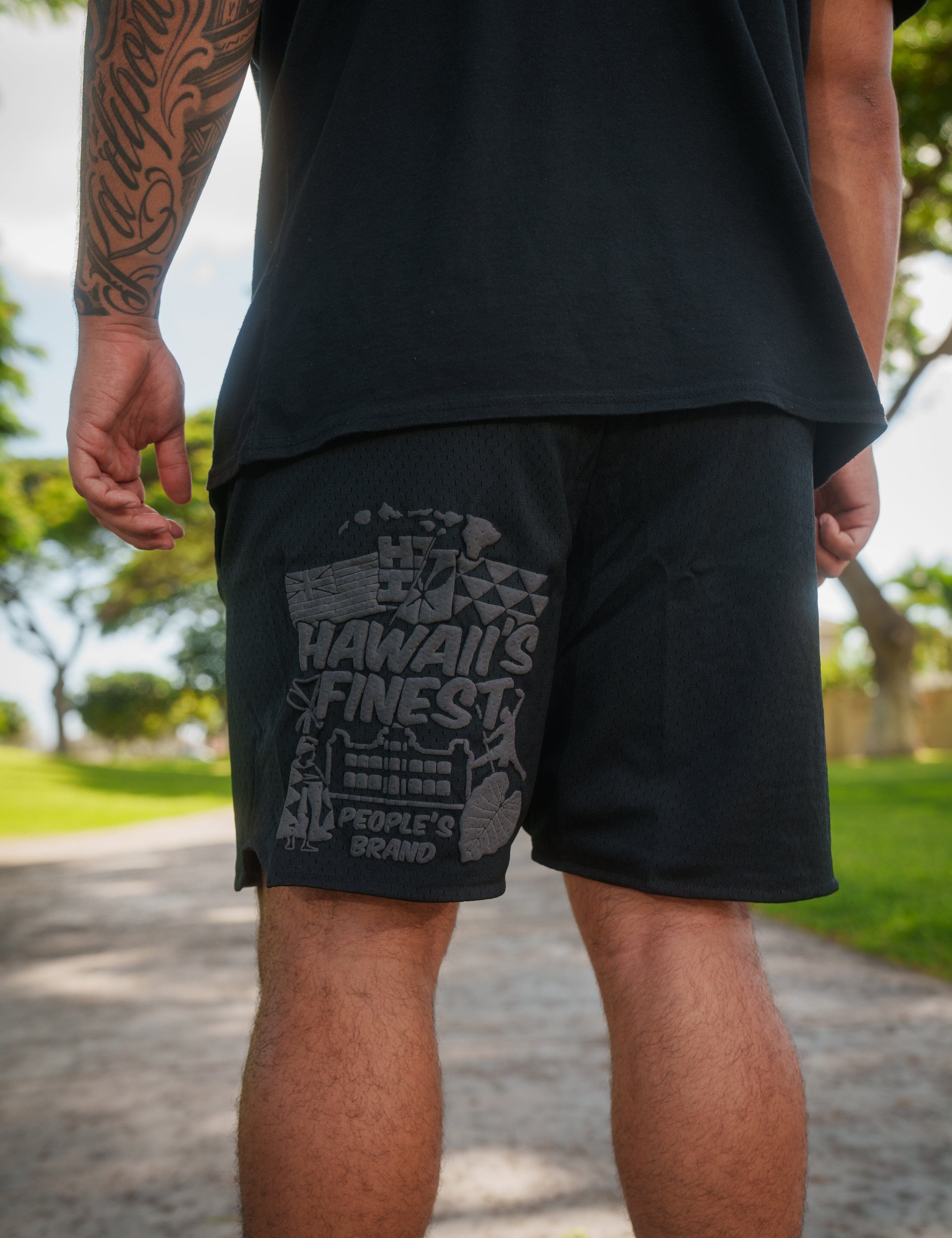 GRAY PUFF COLLAGE MESH SHORTS Shorts Hawaii's Finest 