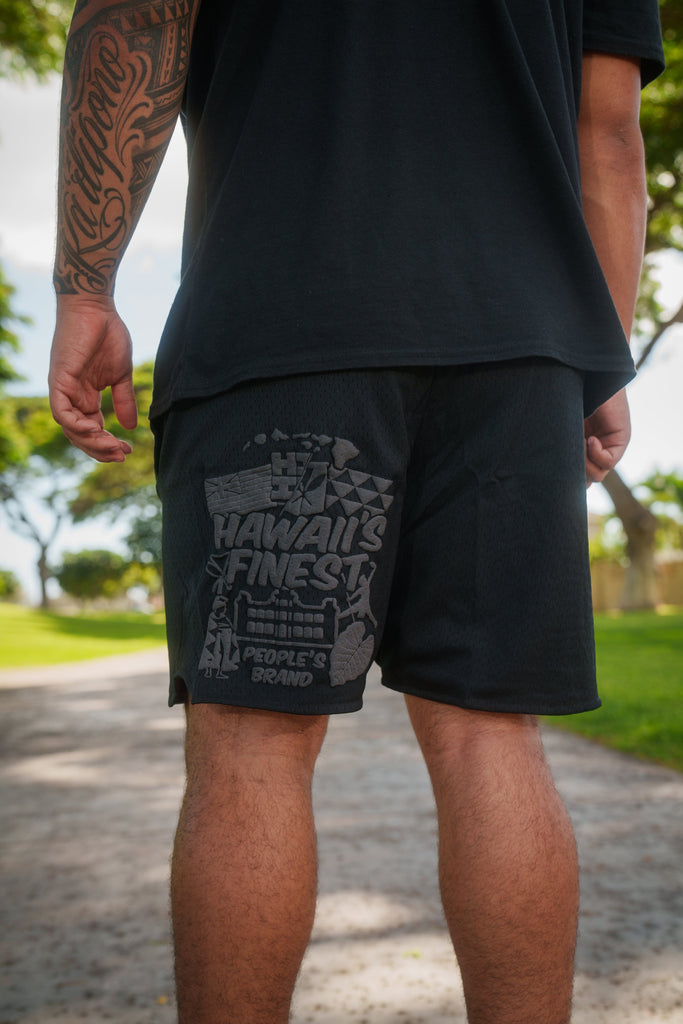 GRAY PUFF COLLAGE MESH SHORTS Shorts Hawaii's Finest 