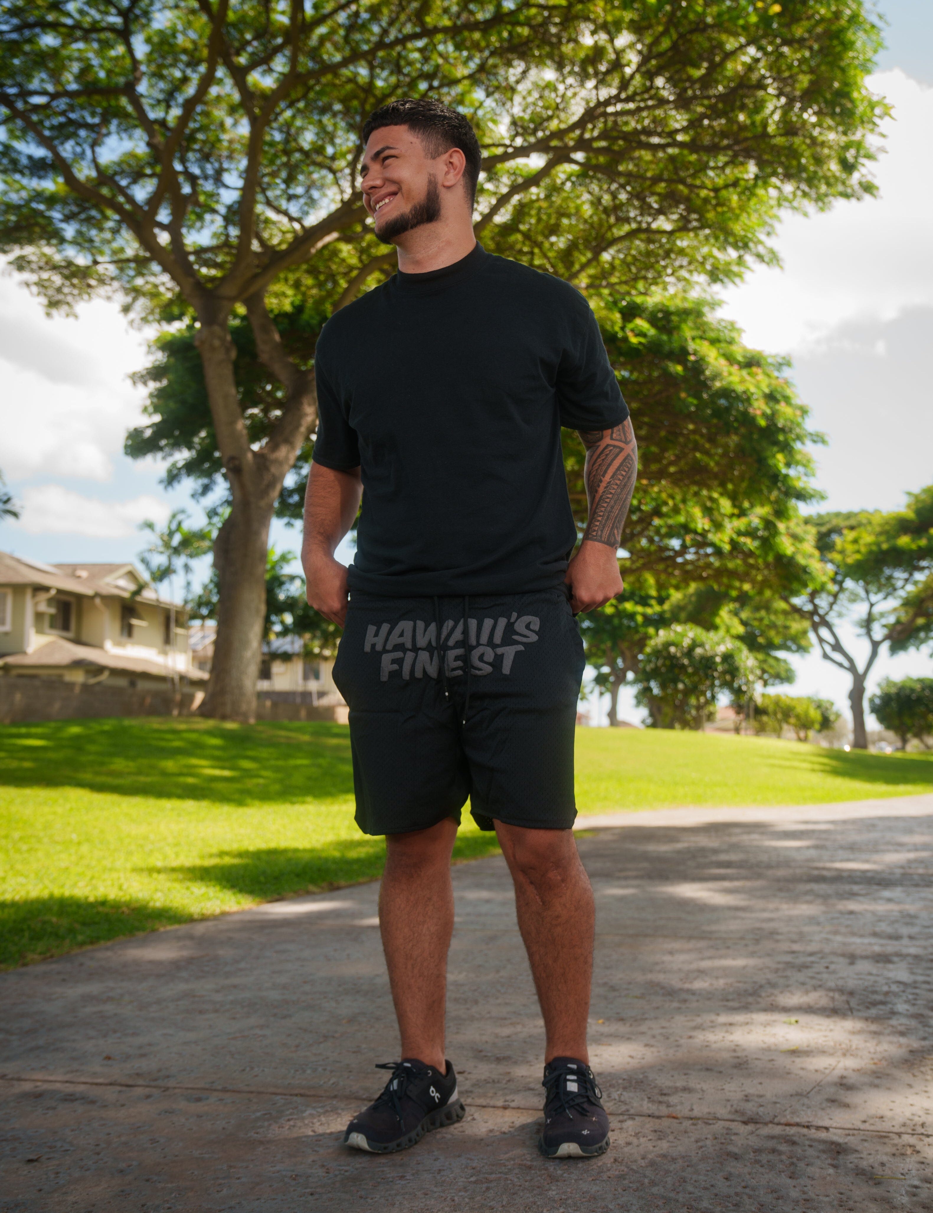 GRAY PUFF COLLAGE MESH SHORTS Shorts Hawaii's Finest SMALL 