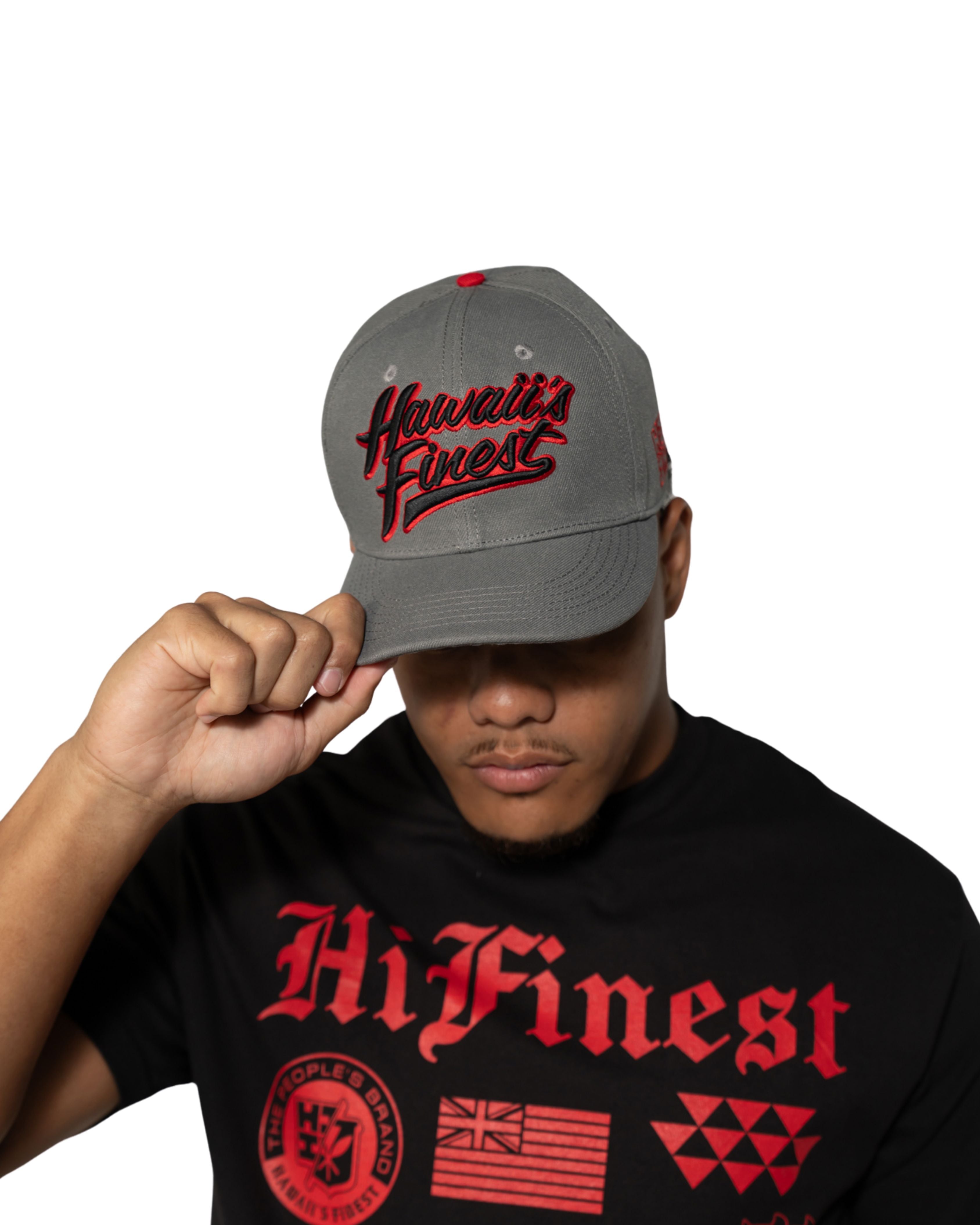 GRAY & RED SCRIPT HAT Hat Hawaii's Finest 