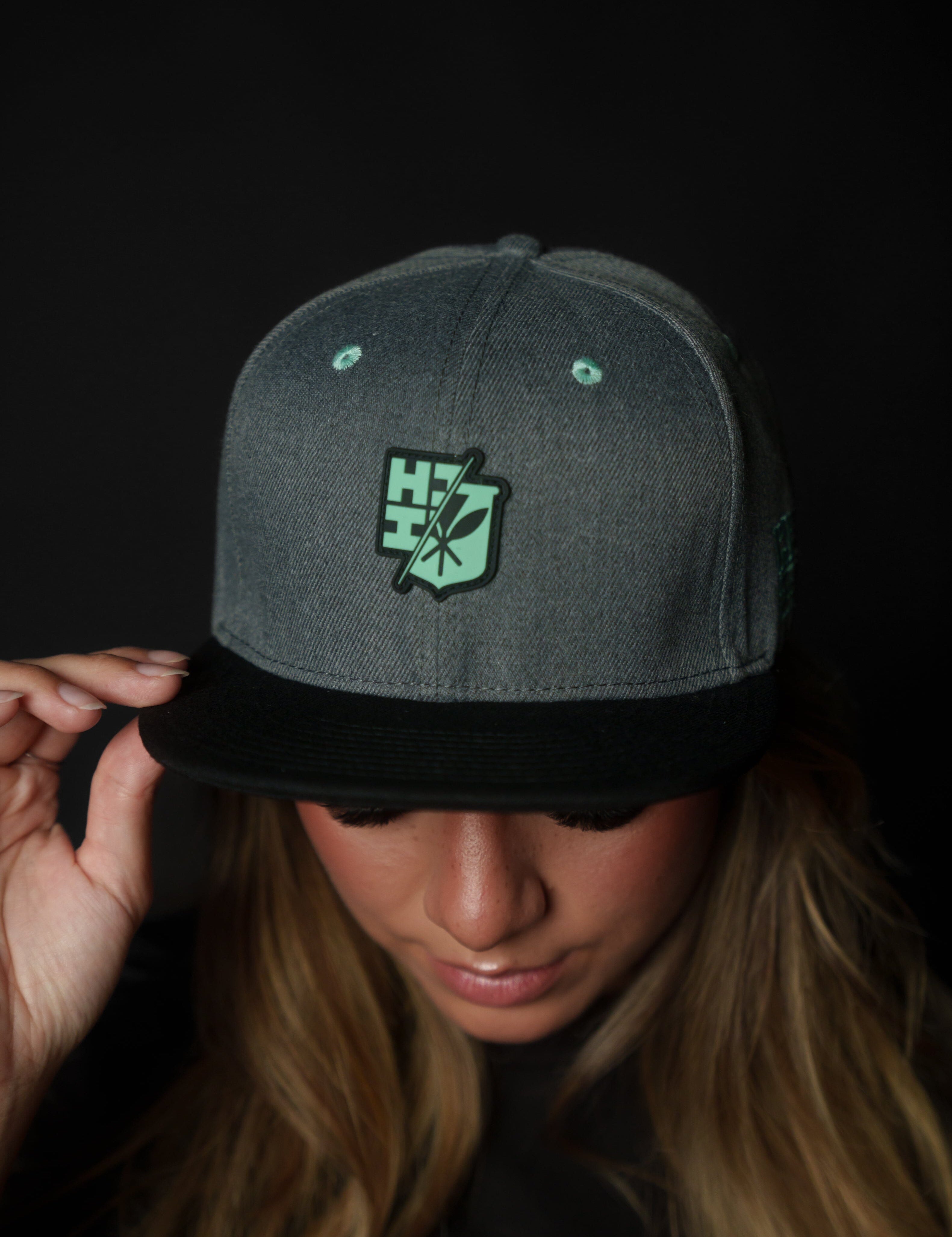 GRAY & TEAL SPLIT LOGO HAT Hat Hawaii's Finest 