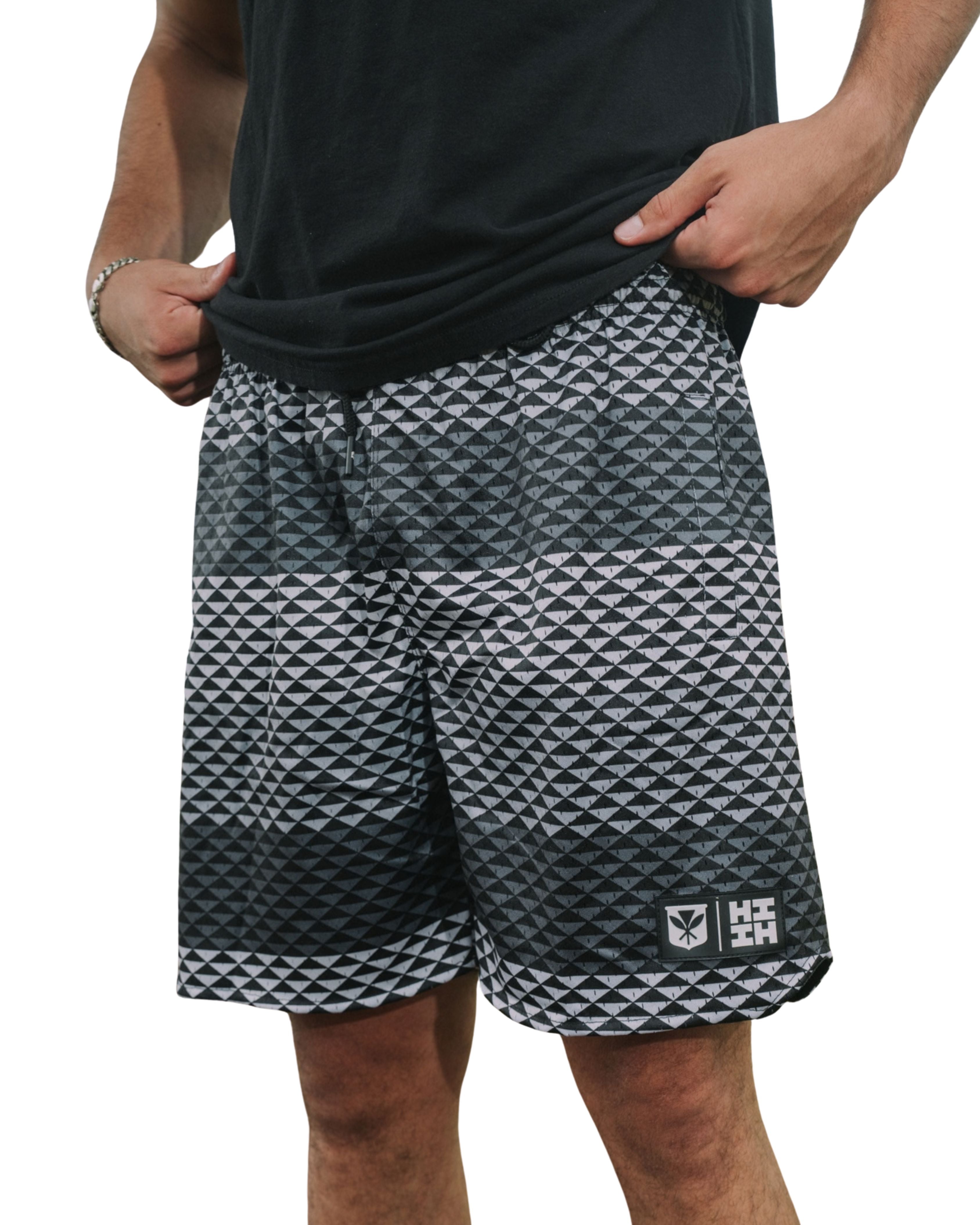 GRAY TRIANGLES MESH SHORTS Shorts Hawaii's Finest X-SMALL 