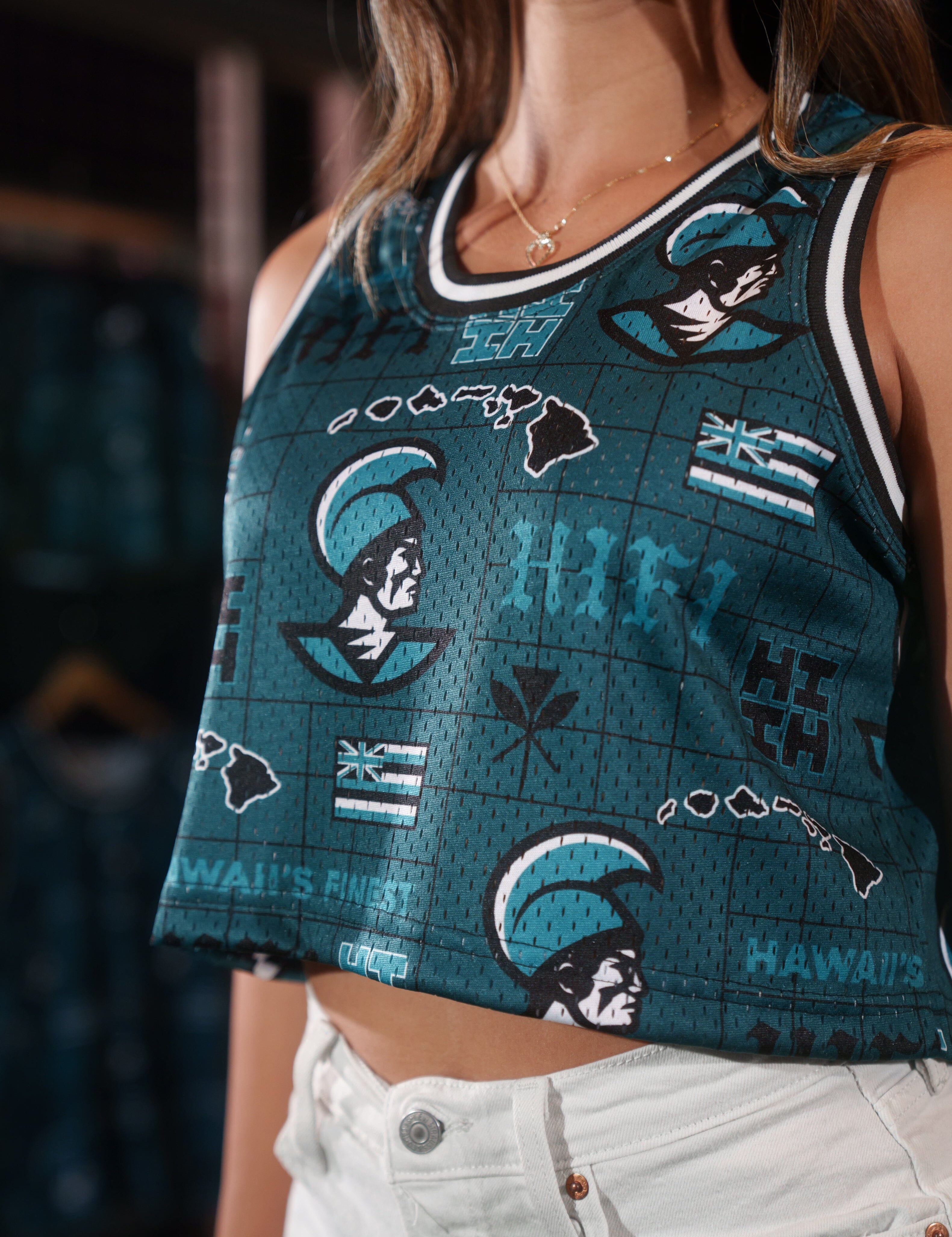 GREEN KOA WOMEN'S CROP BASKETBALL JERSEY Jersey Hawaii's Finest 