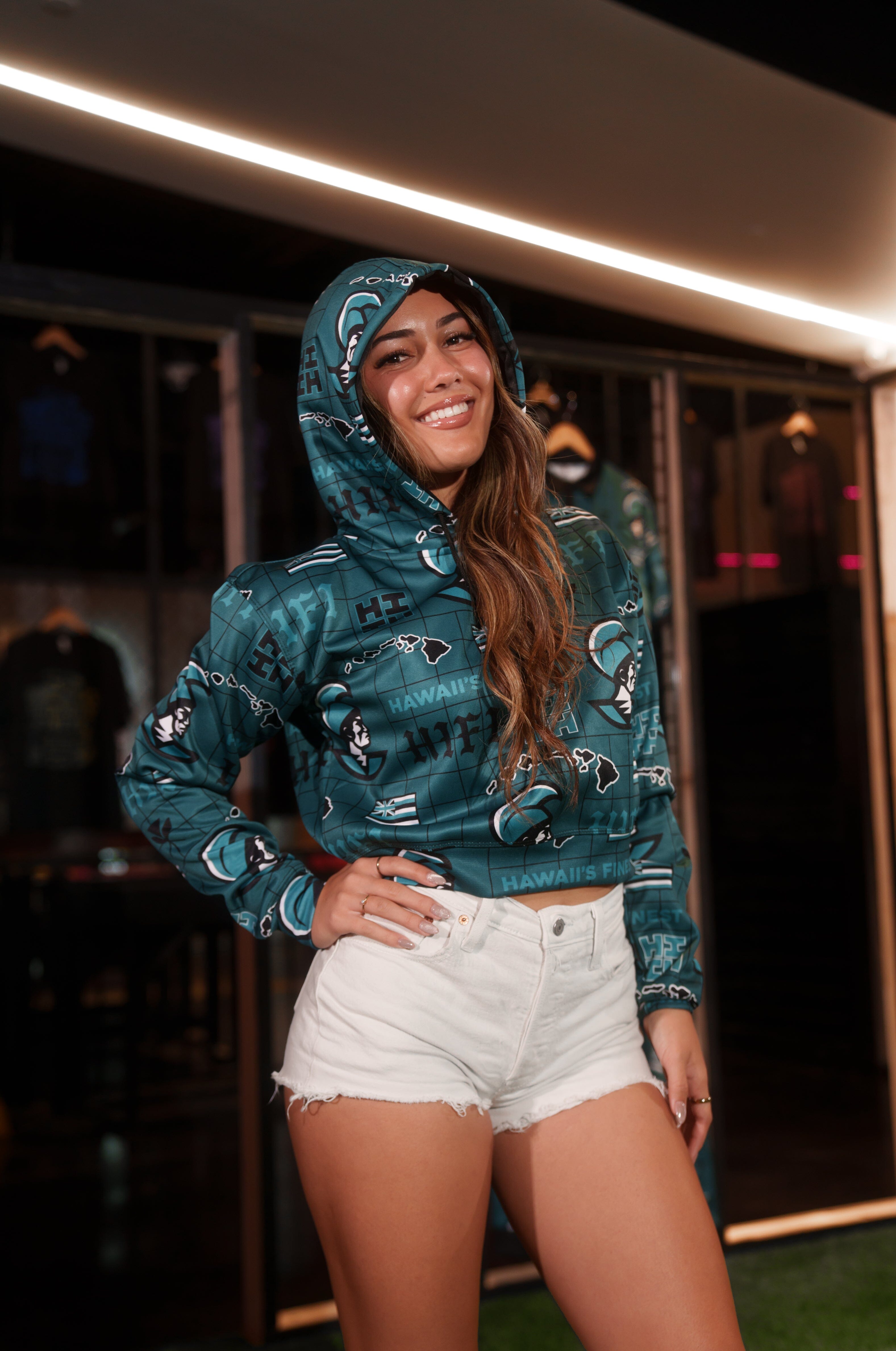 GREEN KOA WOMEN'S CROP HOODIE Jacket Hawaii's Finest 