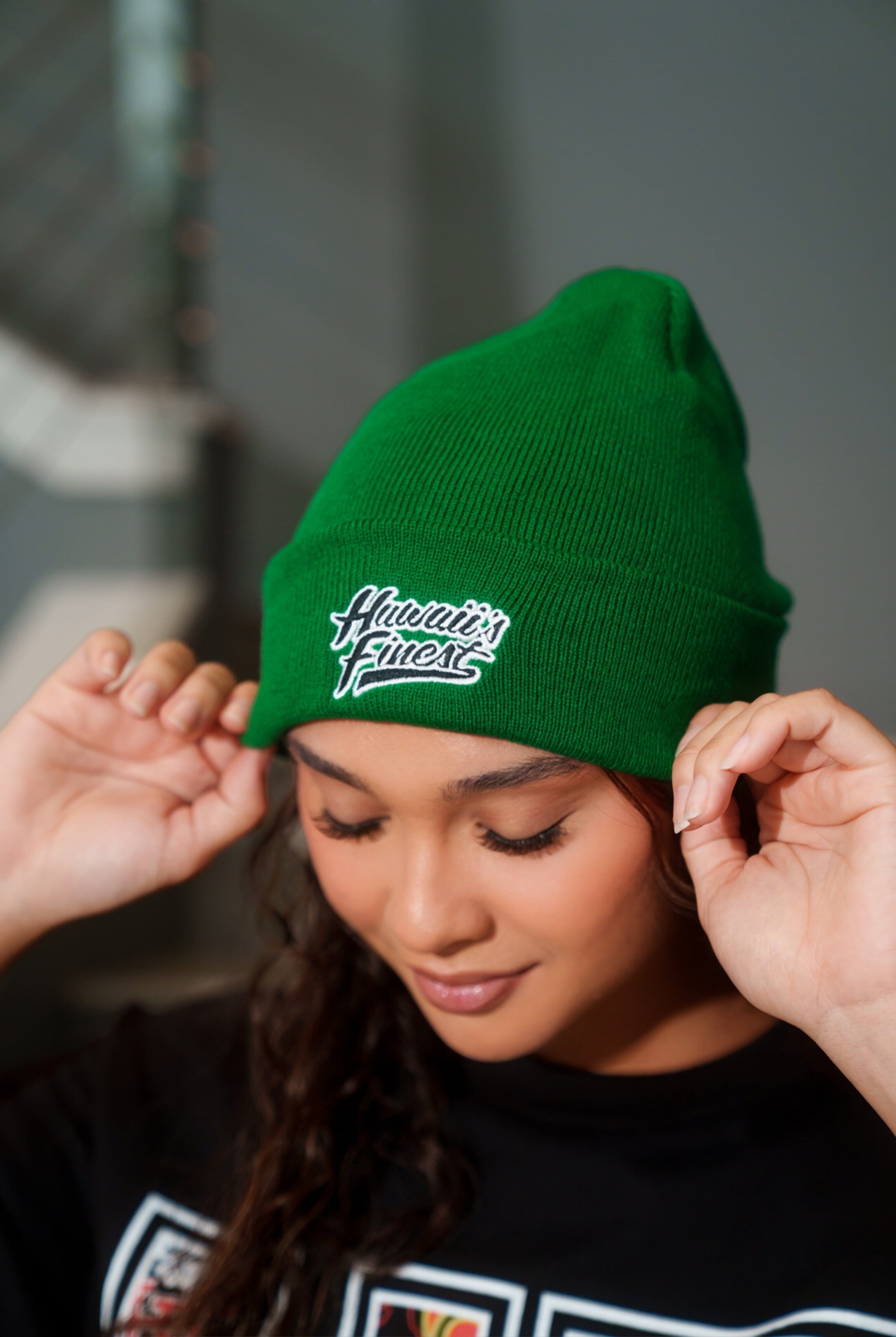 GREEN SCRIPT BEANIE Hat Hawaii's Finest 