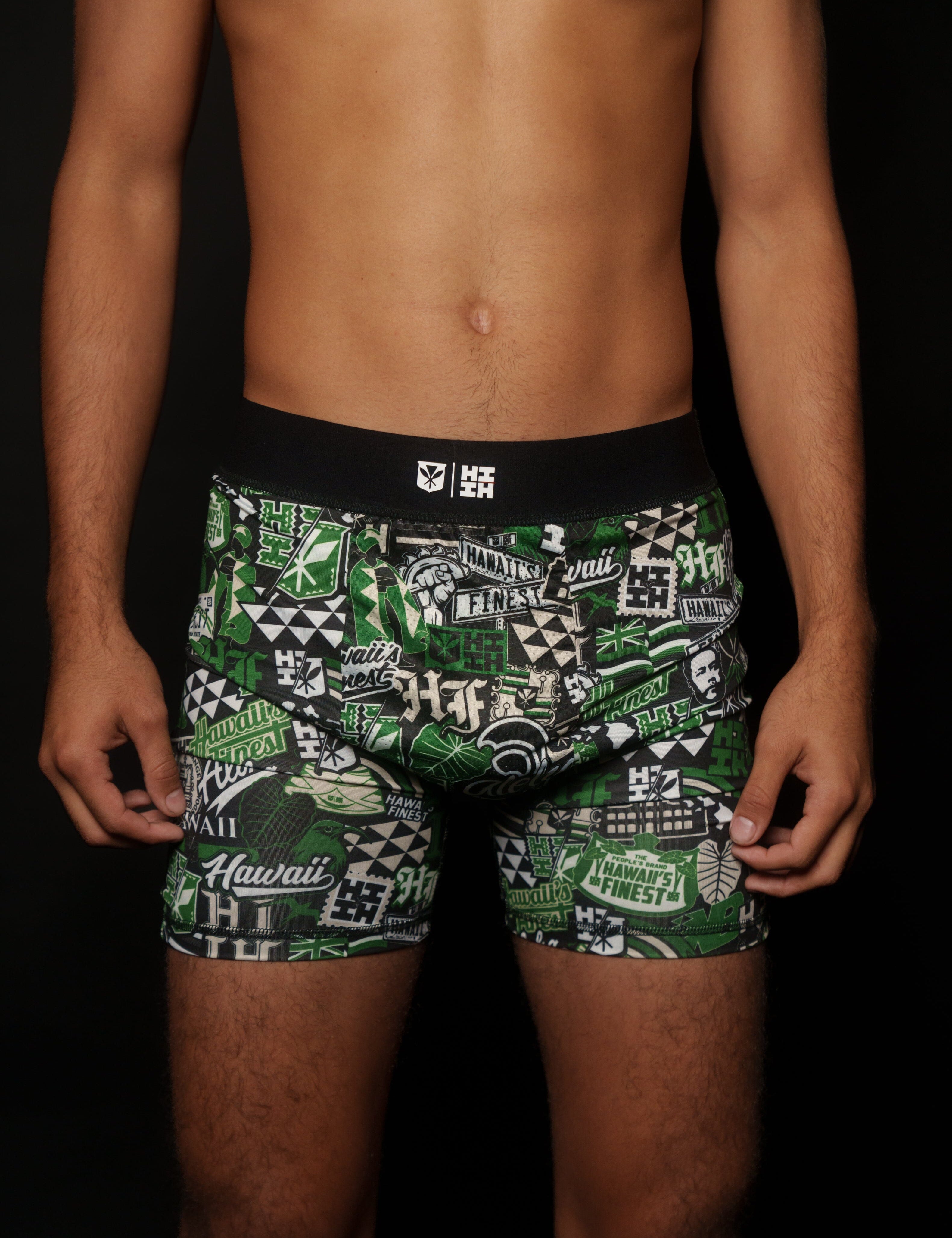 GREEN STICKERBOMB MEN'S BOXERS Shorts Hawaii's Finest 