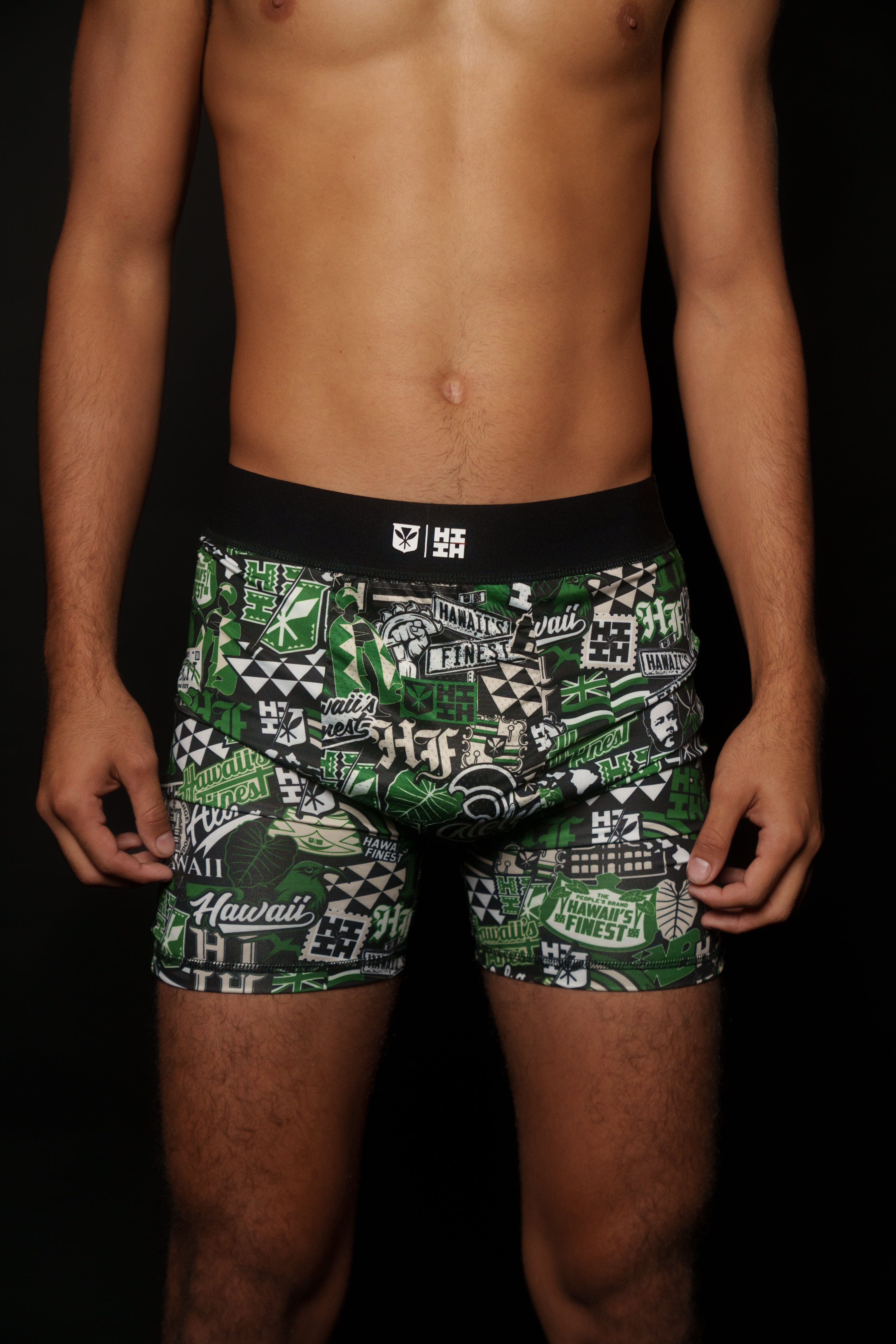 GREEN STICKERBOMB MEN'S BOXERS Shorts Hawaii's Finest 