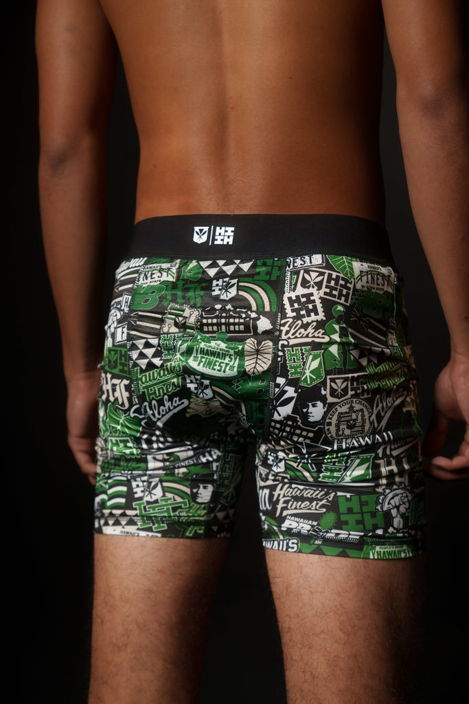 GREEN STICKERBOMB MEN'S BOXERS Shorts Hawaii's Finest 