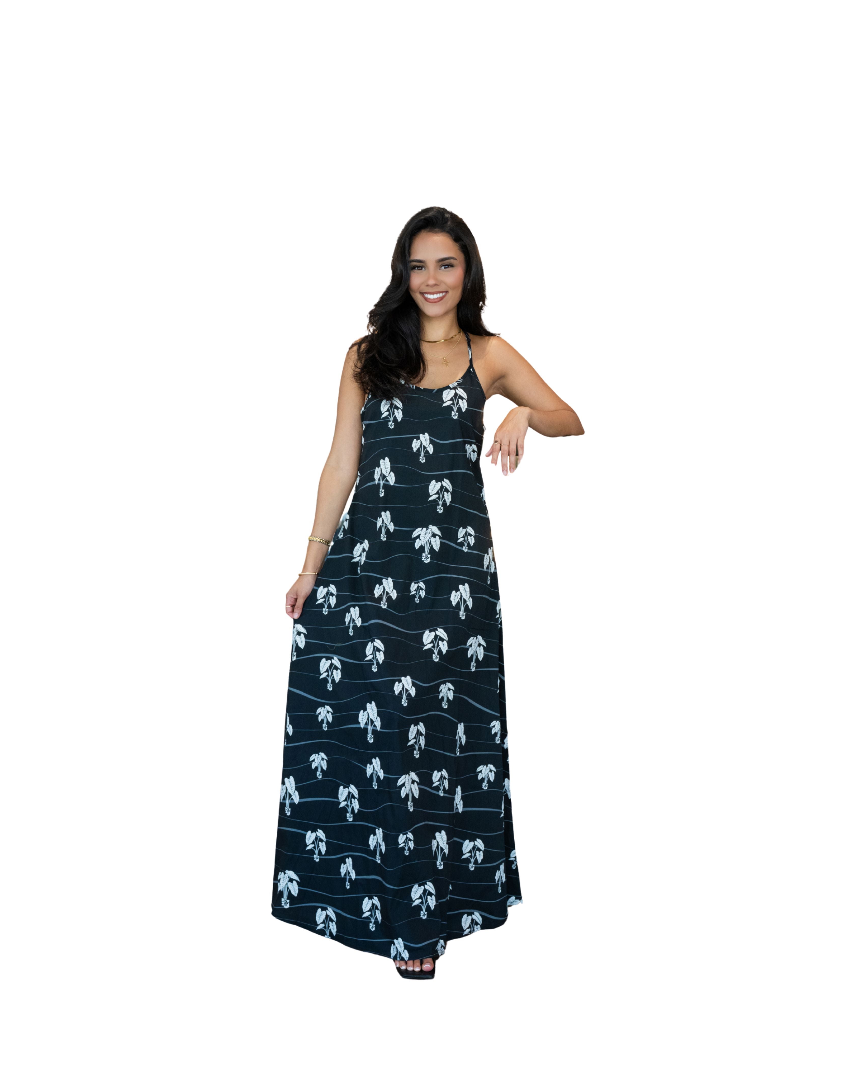 HĀLOA WOMEN'S BLACK & WHITE MAXI DRESS Shirts Hawaii's Finest X-SMALL 